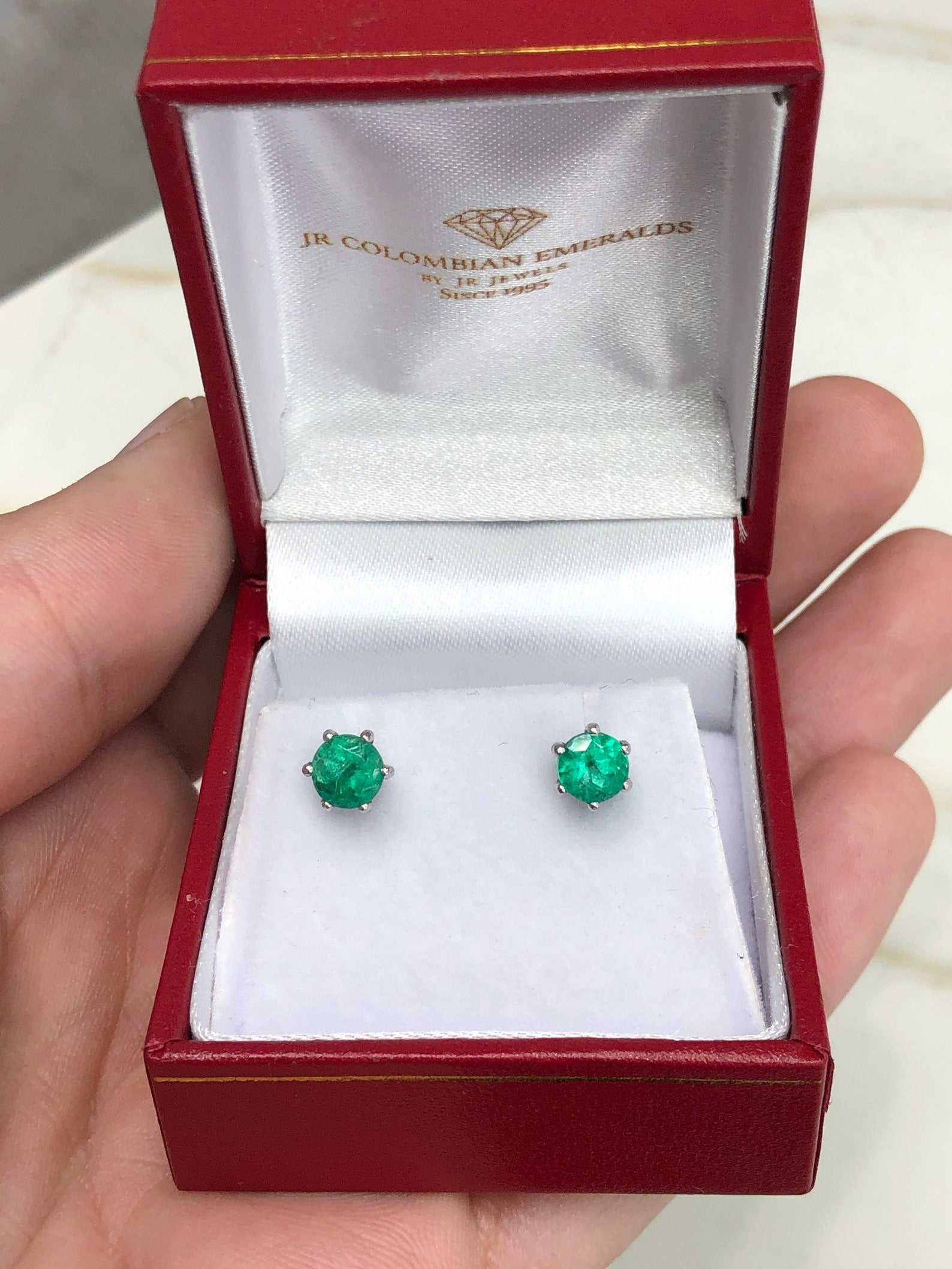 1.0tcw Six Prong Round Emerald Stud Earrings in 14K Gold - Perfect for Weddings, Anniversaries & Special Occasions