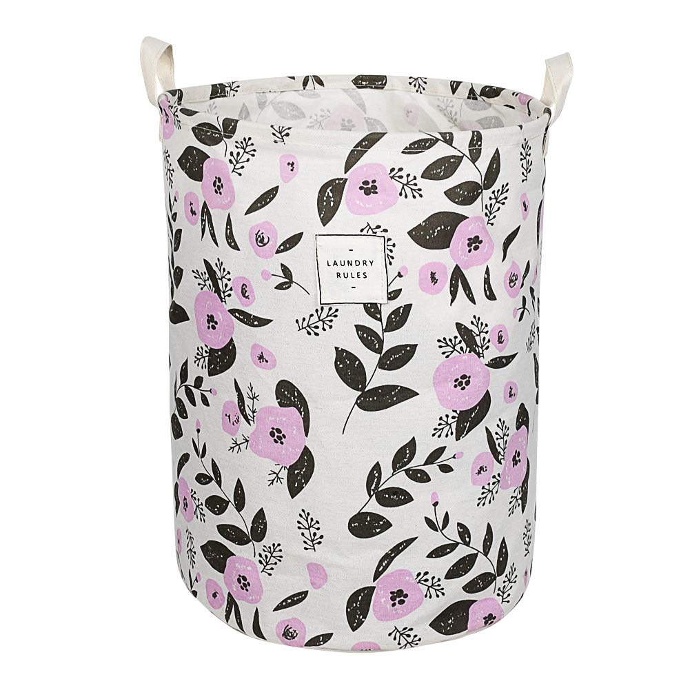 UUJOLY Collapsible Laundry Basket with Handles - Waterproof Round Cotton Linen Hamper for Clothes Storage - 19.7x15.7 Inches Purple - Perfect for Bedroom, Bathroom, Dorm & Laundry Room Organization