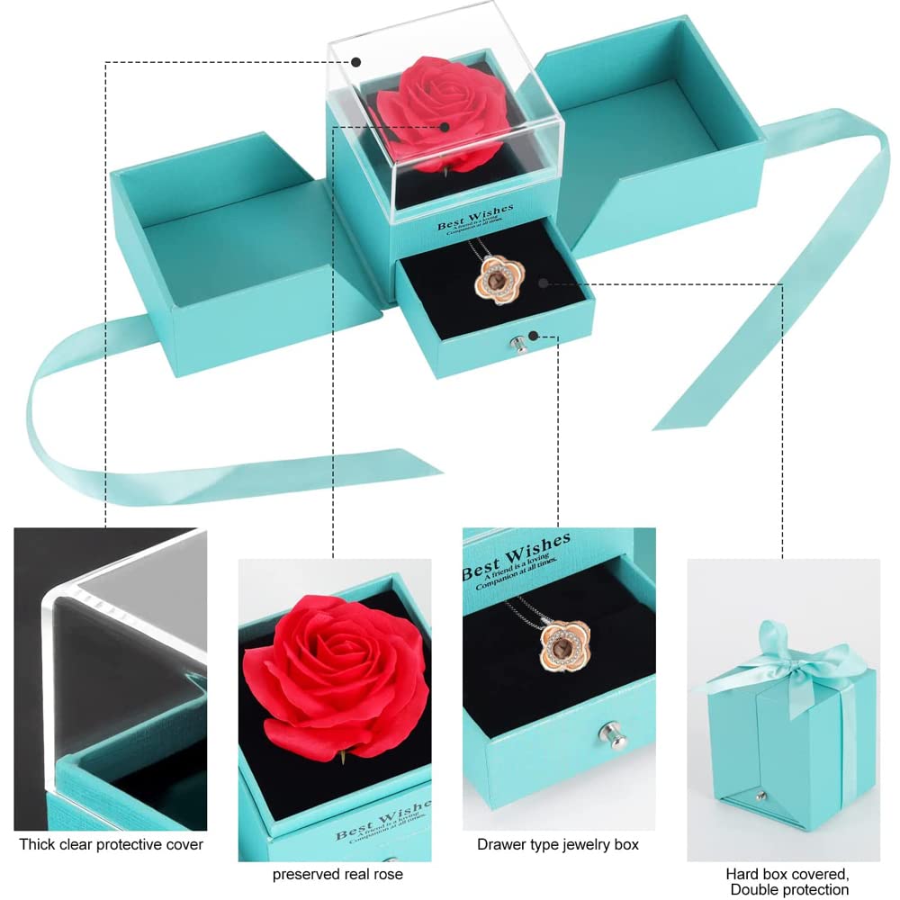 Preserved Real Rose Necklace Gift Set - Eternal Rose Jewelry for Women, Mom, Wife, Girlfriend | Perfect for Mother's Day, Valentine's, Anniversary, Birthday & Christmas | Romantic Keepsake for Wedding Proposals & Special Occasions