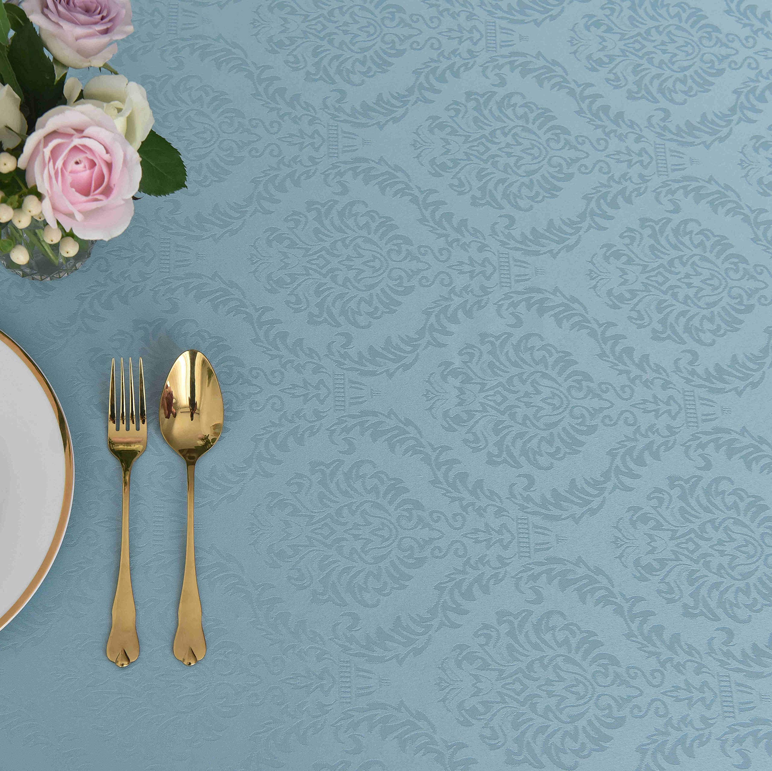 Premium Spillproof Wrinkle-Resistant Heavyweight Square Tablecloth - 52x52 Inch Damask Pattern Blue Haze - Soft Durable Fabric for Kitchen, Dining Table, Outdoor Picnic & Party Decor