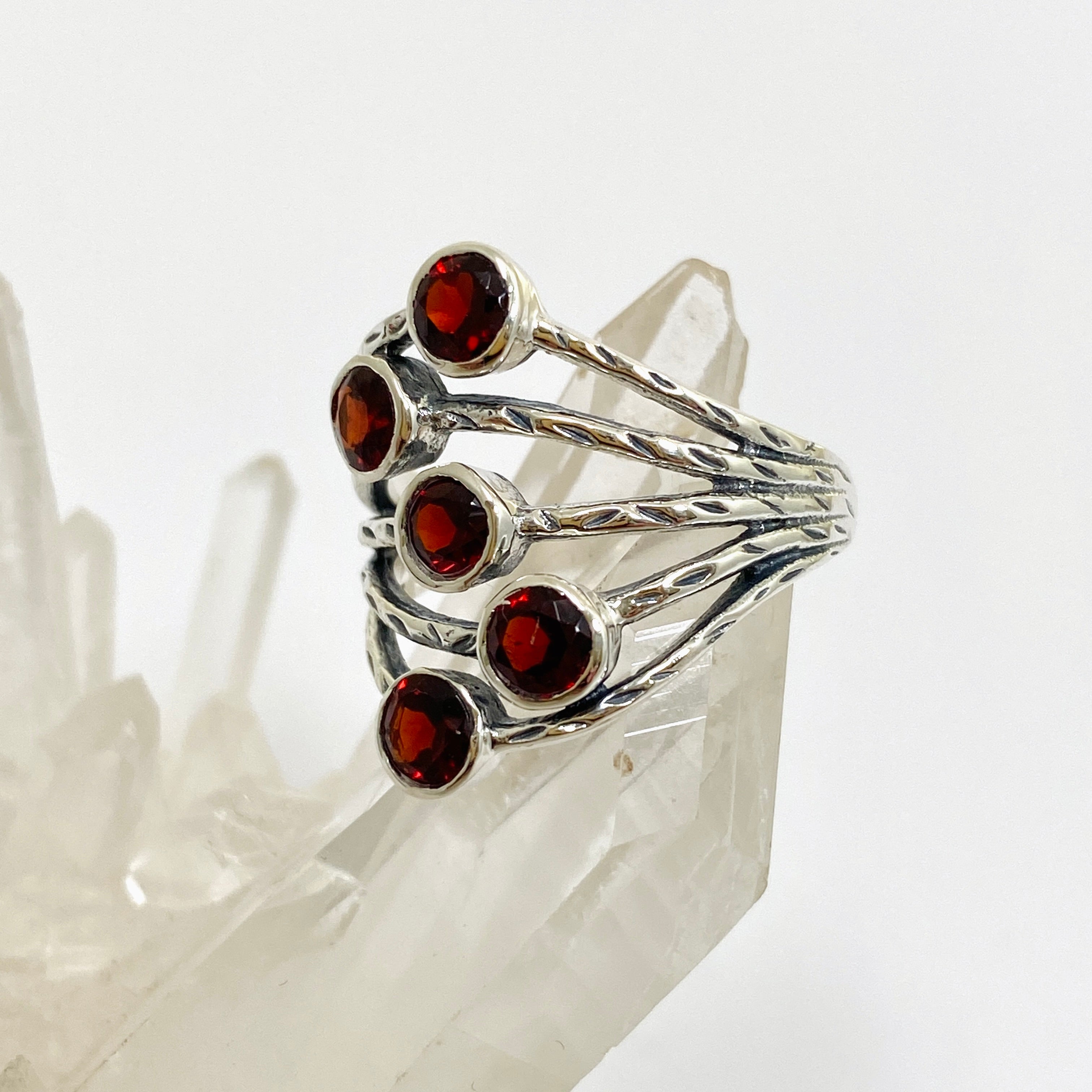 Garnet Multi-Stone Faceted Gemstone Ring R3875 - Elegant Jewelry for Women, Perfect for Weddings, Parties & Special Occasions
