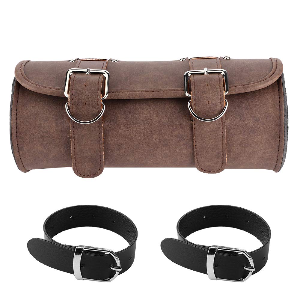 KIMISS Motorcycle Tool Bag - Brown PU Saddlebag for Riding Gear Storage