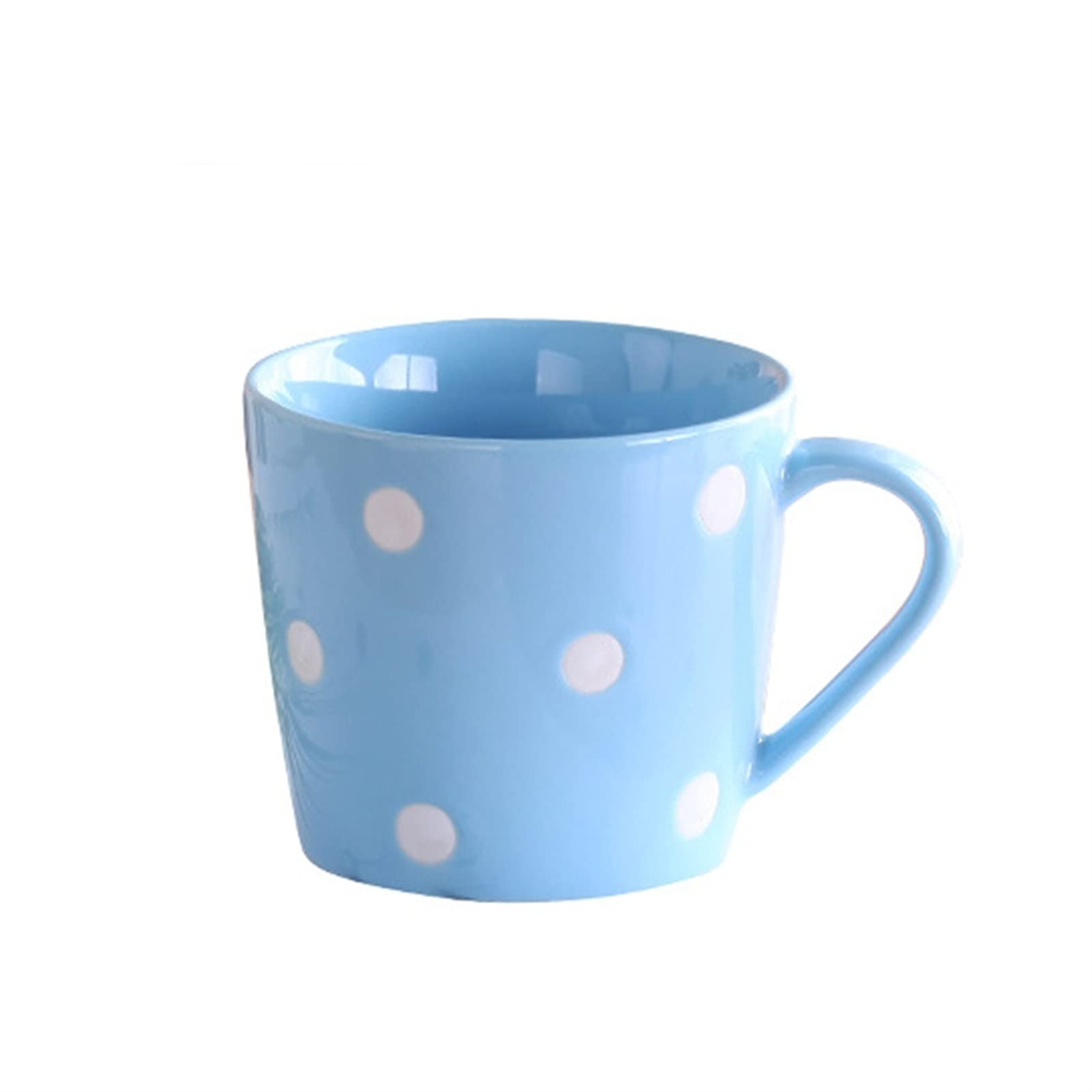 8oz Ceramic Coffee Mug Set of 2 - Polka Dot Design with Handle for Cappuccino, Latte, Tea & Hot/Cold Drinks - Durable Dishwasher Safe Cups for Home, Office & Cafe Use (Blue)