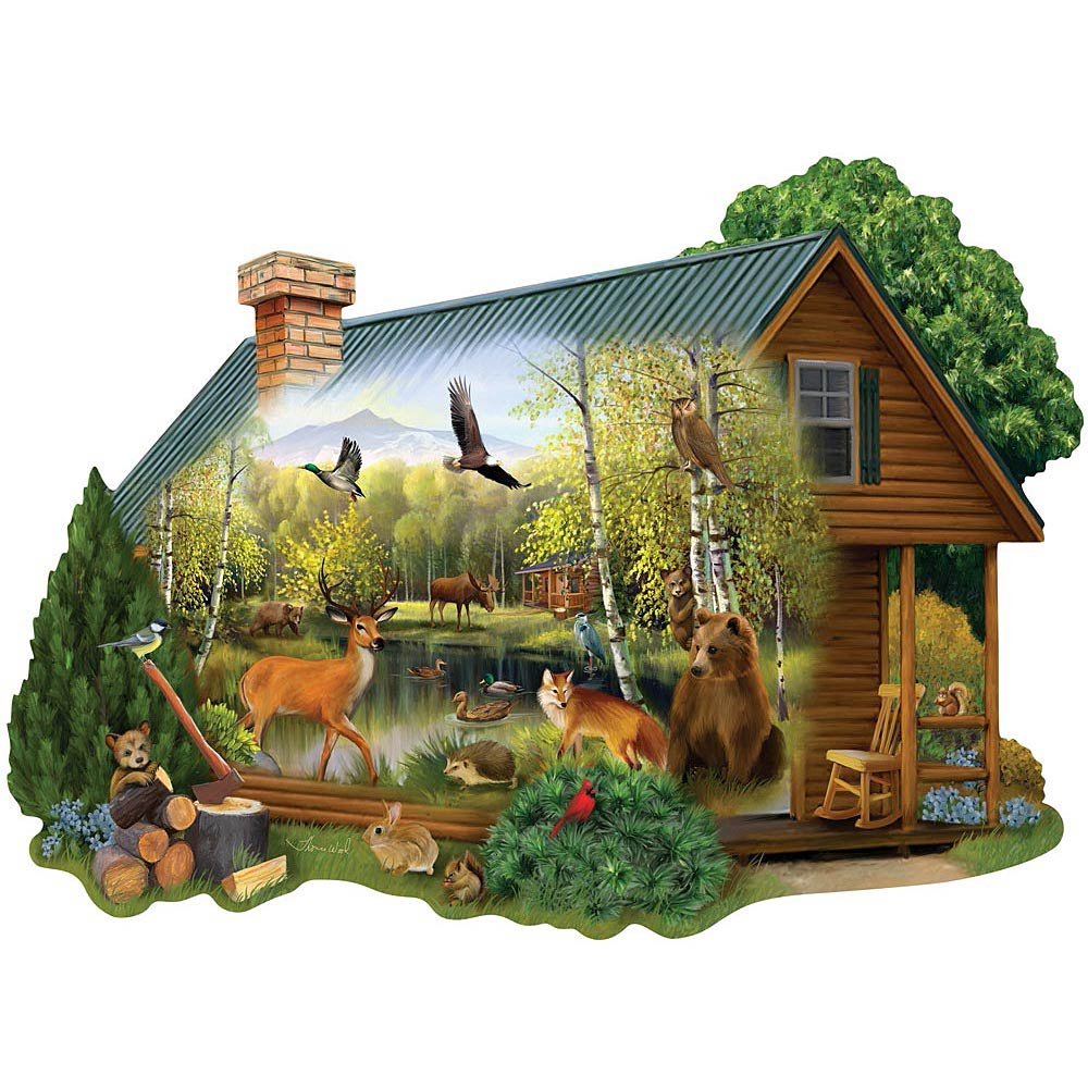 300 Piece Jigsaw Puzzle for Adults - Cabin in The Wild Forest Animals Puzzle by Thomas Wood - 20