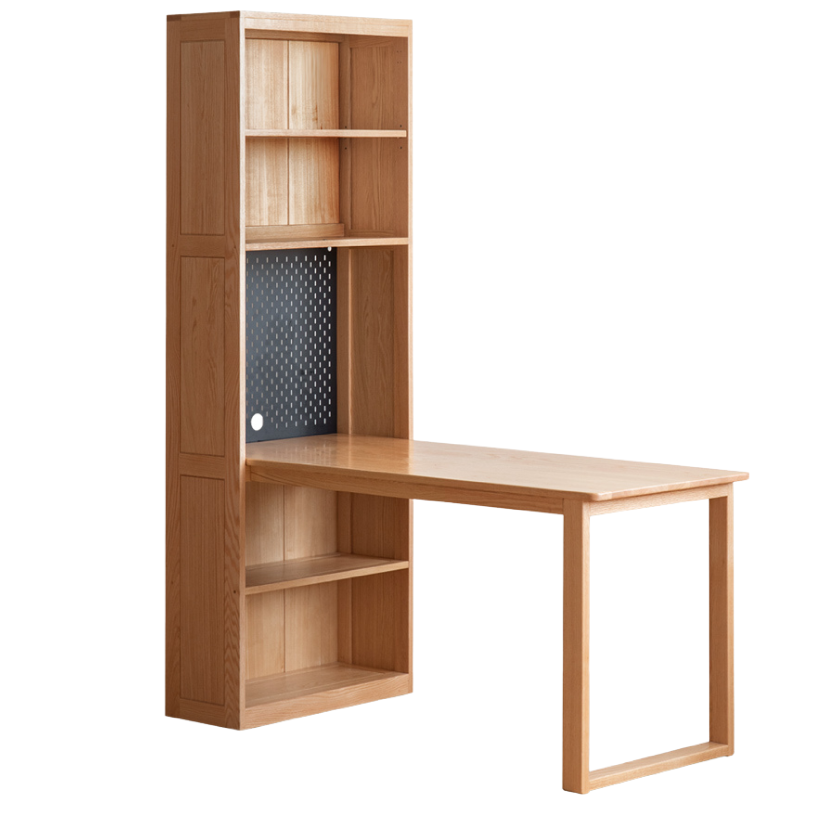 Solid Oak Wood Integrated Desk Cabinet with Storage - Modern Home Office Furniture for Work & Study