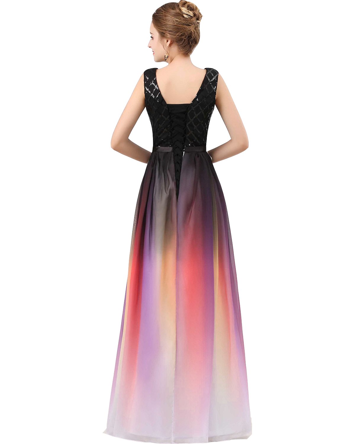 Lemai V-Neck Long Sequined Chiffon A-Line Corset Prom Evening Dress for Women - Elegant Formal Gown for Homecoming, Wedding Guest, Cocktail Party & Special Occasions