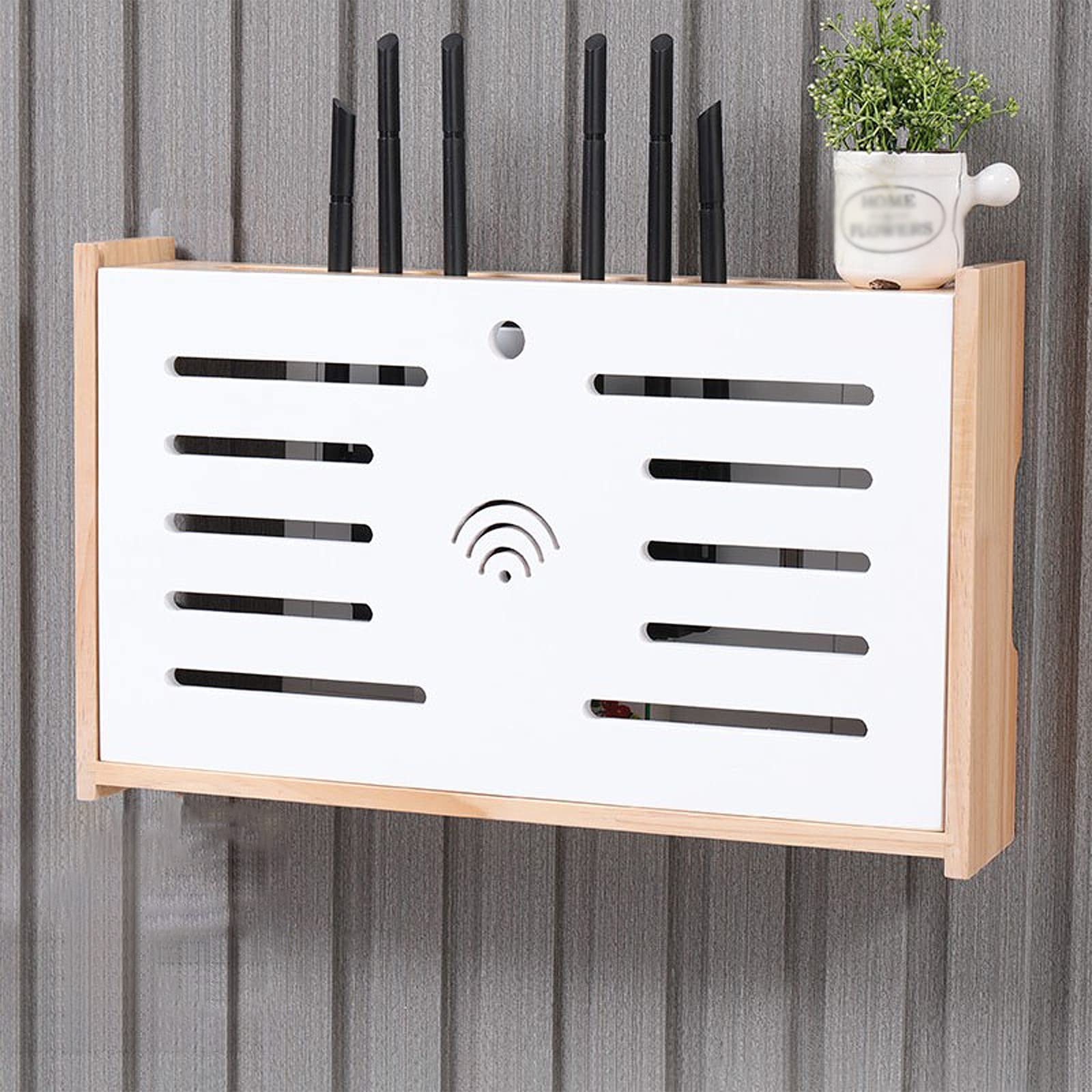Floating TV Shelf with Hidden Cable Management - Wall Mount WiFi Router Stand & Remote Control Storage Box - Functional Storage Shelf for Living Room, Bedroom & Home Office Organization