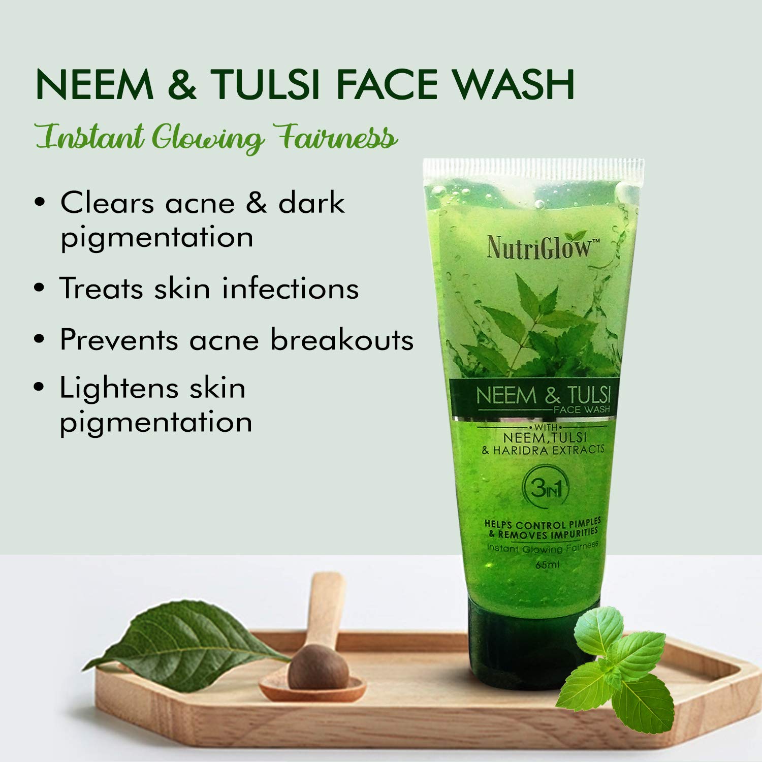 NutriGlow Diamond Radiance Face Wash with Neem, Tulsi & Wild Turmeric - Reduces Pigmentation, Fights Pollution & Dust - 65ml (Pack of 3) - Perfect for Daily Cleansing & Brightening Skin