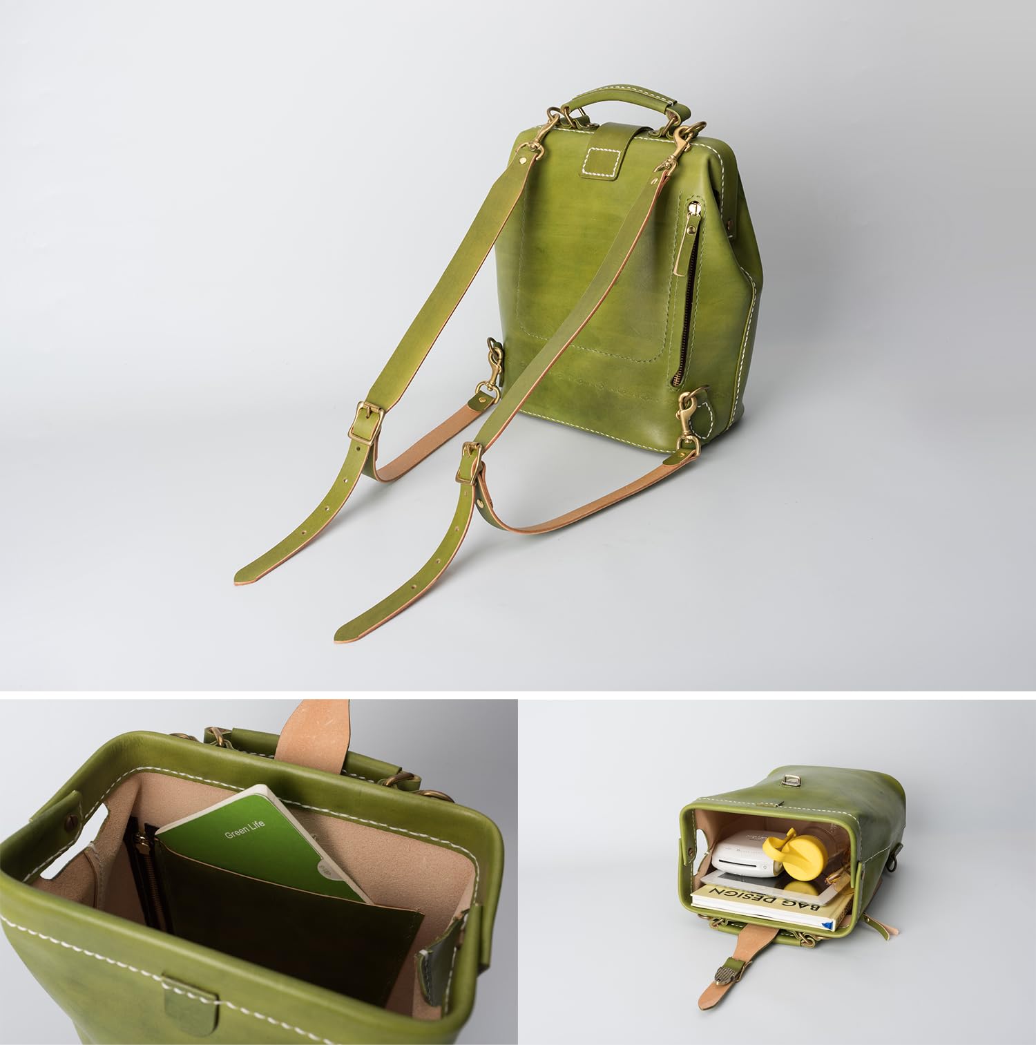 Premium Leather Doctor Bag Backpack for Women & Men - Hand Stitched Large Rucksack in Olive Green | Perfect for Work, Travel & Everyday Use