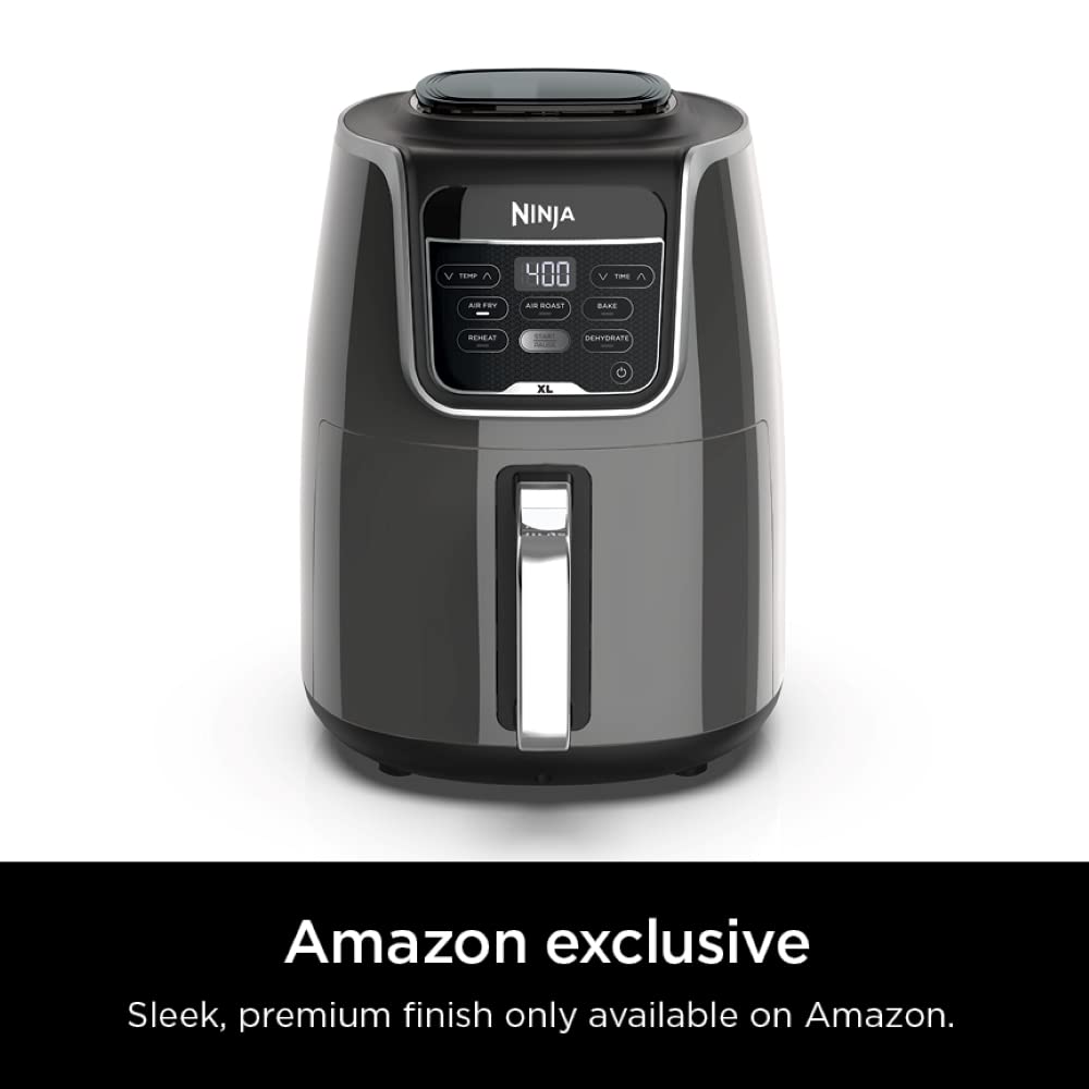Ninja AF150AMZ 5.5 Qt XL Air Fryer - Large Capacity for Air Frying, Roasting, Baking, Reheating & Dehydrating | Dishwasher Safe Nonstick Basket & Crisper Plate | Includes Recipe Guide | Perfect for Family Meals, Healthy Cooking & Quick Snacks (Grey)