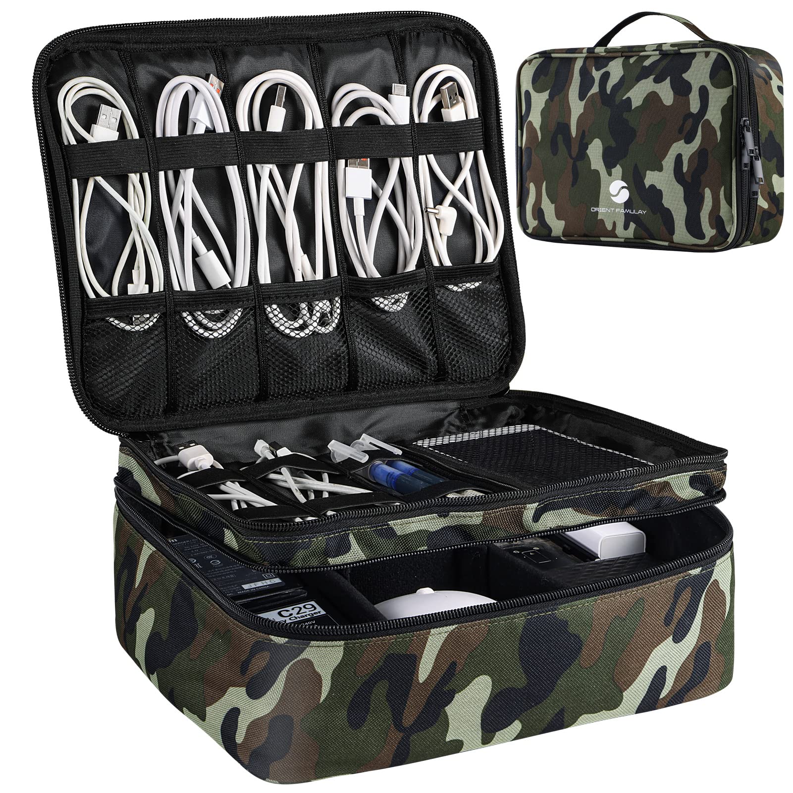 Waterproof Travel Electronics Organizer Bag - Double Layer Shockproof Cable Storage for Cords, Power Banks, Tablets (Fits iPad 11 inch) - Perfect for Travel, Office & Home Organization