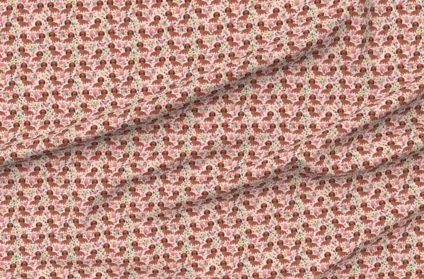 Dachshund Floral Printed Minky Fabric - Cute Wiener Dog Design for Sewing, Baby Blankets, Quilting & Plush Projects - Perfect for DIY Wedding Decor, Nursery & Home Decor