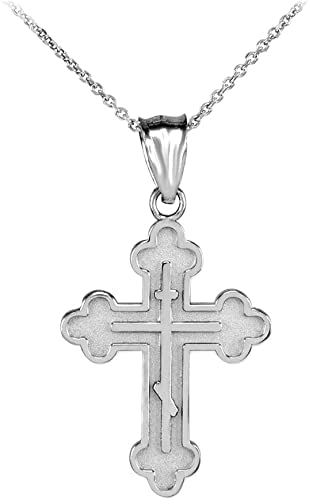 Religious Jewelry .925 Sterling Silver Russian Eastern Orthodox Cross Crucifix Bottonee Cross Matte Finish Pendant Necklace - Pendant Only or with Chain - Perfect for Baptism, First Communion & Spiritual Gifts