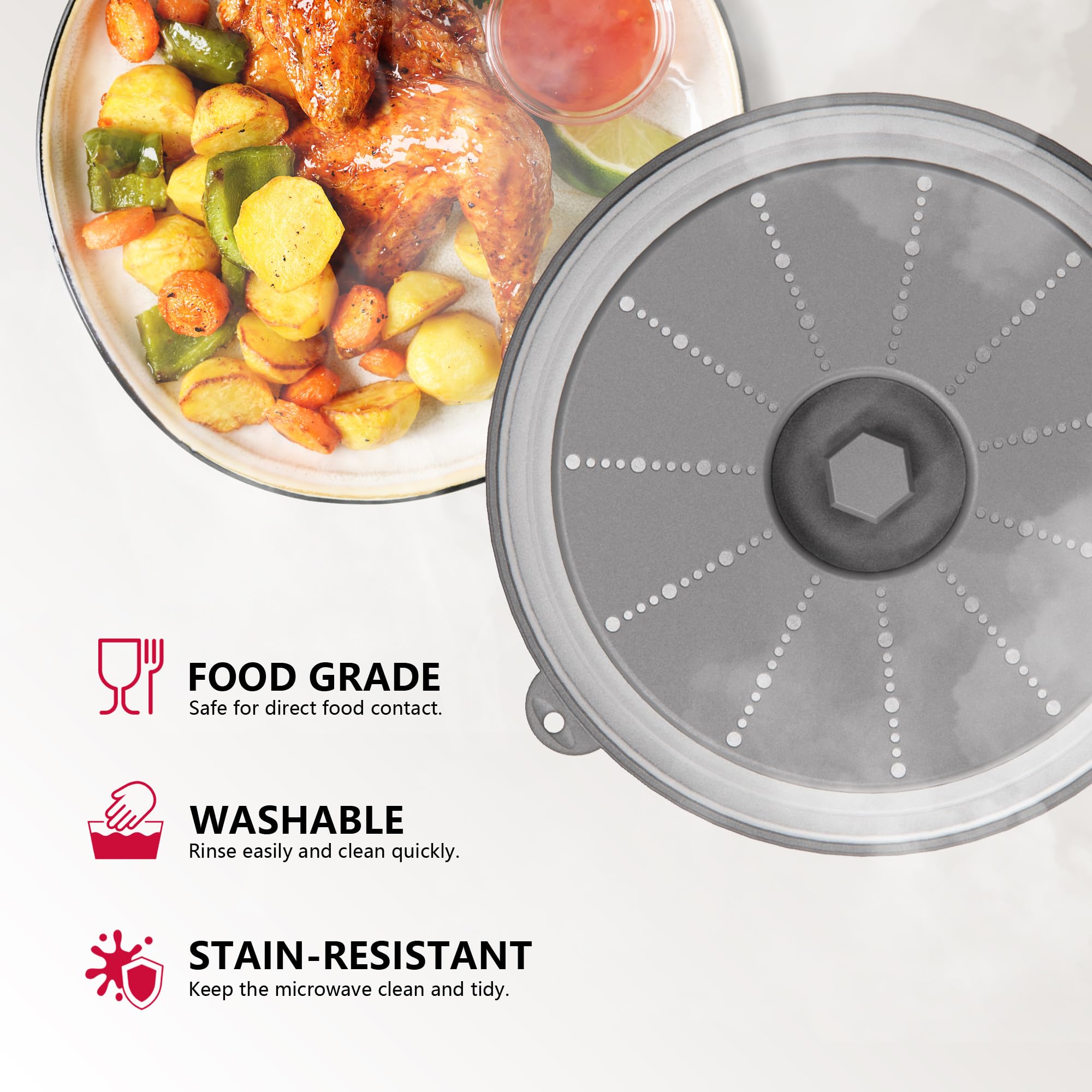 Vented Microwave Splatter Cover with Hook Hole - Splatter Guard & Colander Kitchen Gadget for Food Prep - Grey - Perfect for Cooking, Reheating & Meal Preparation
