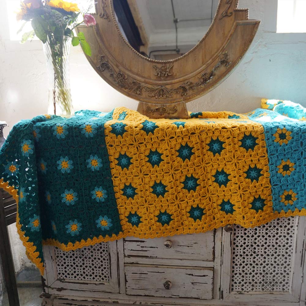 Handmade Granny Square Crochet Throw Blanket 51x19 Inch - Soft Cozy Decorative Couch Blanket for Sofa, Bed, Travel - All Season Warm Blanket Gift for Women & Men - Perfect for Netflix Nights, Camping & Home Decor