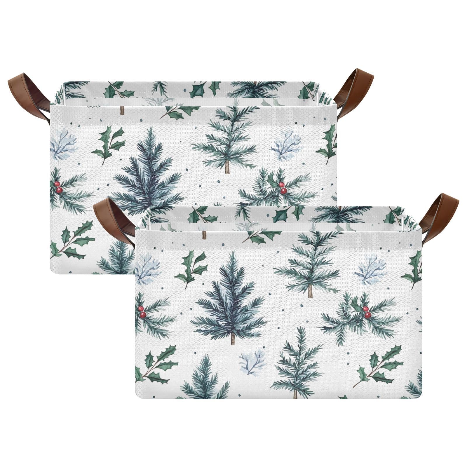 Foldable Pine Branch Storage Bins - Large Fabric Storage Box with Handles for Closet, Laundry Room & Shelves Organization | Perfect for Home, Office & Dorm Storage Solutions