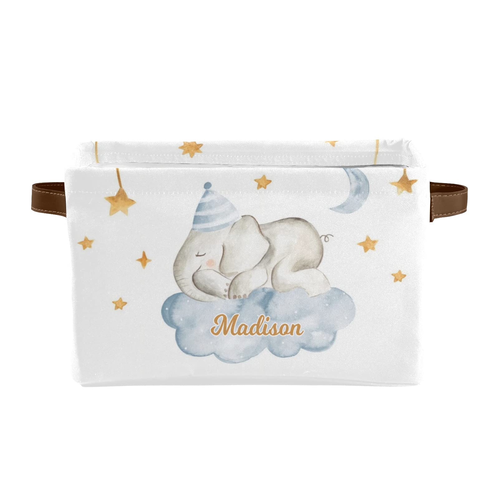 Personalized Elephant Star Storage Bins - 4 Pack Cute Nursery Organizer with Handles for Toys, Wardrobe & Shelves | Durable Cube Baskets for Baby Room, Kids' Closet & Home Organization