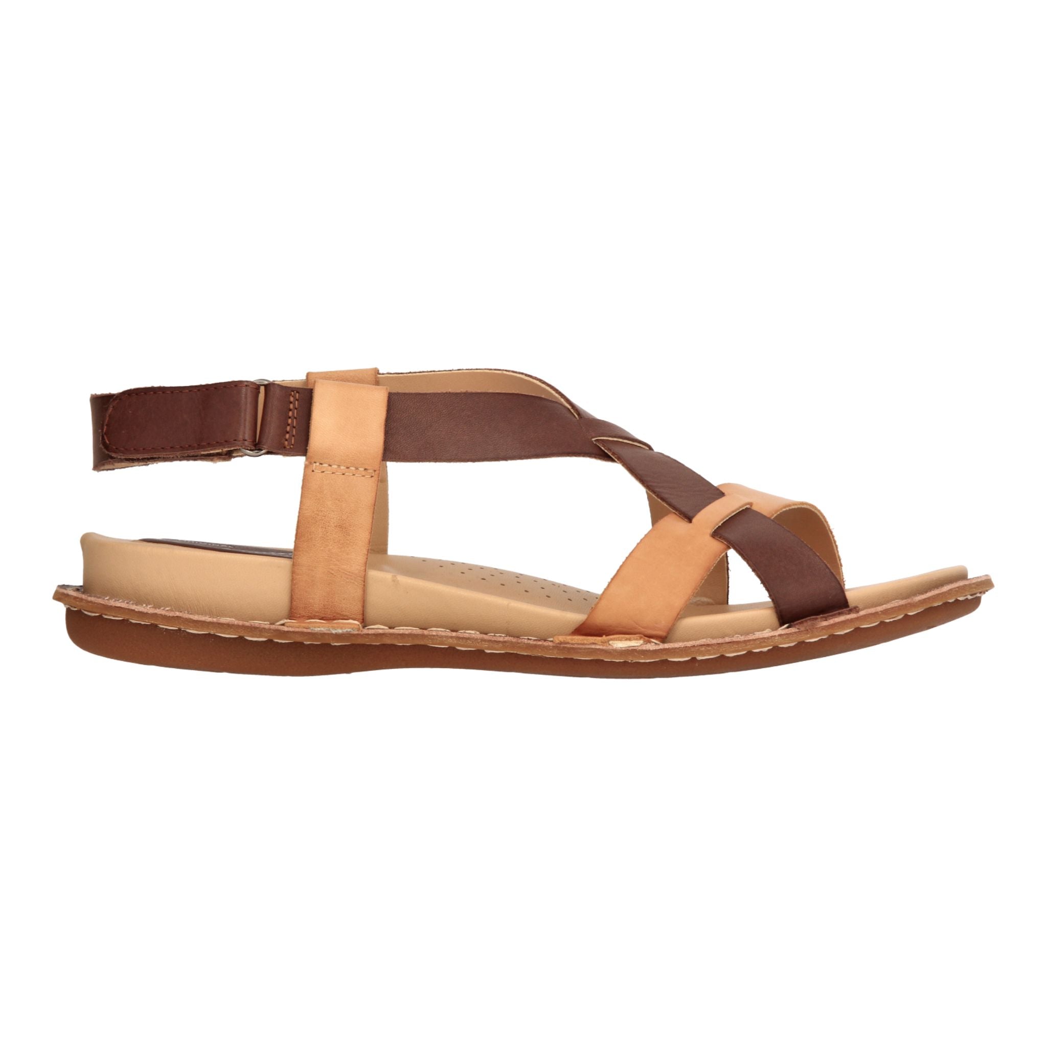 Barani Brown Multi Leather Sandals for Women - Cross Strap Comfortable Summer Sandals - Perfect for Beach, Vacation and Casual Outings