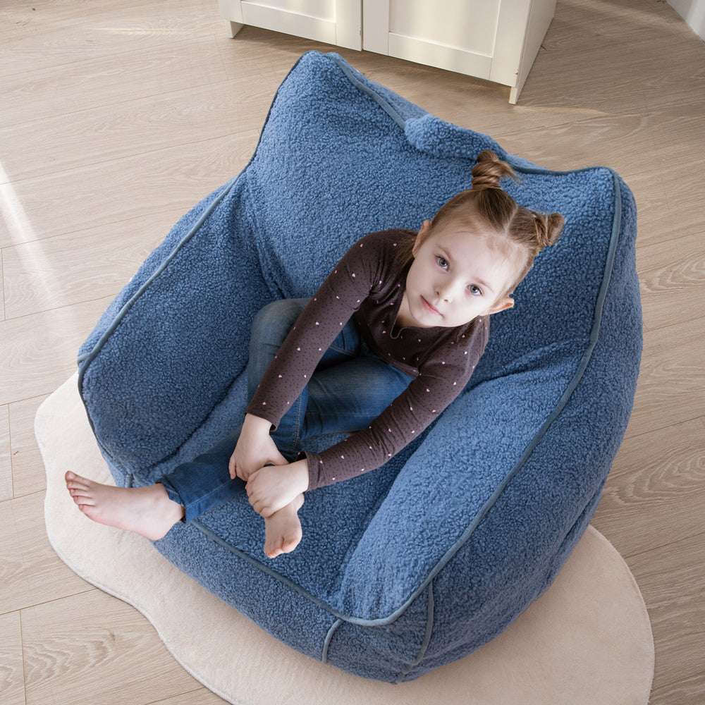 MAXYOYO Kids Bean Bag Chair - Soft Sherpa Bean Bag Couch with Decorative Edges for Boys & Girls, Comfortable Seating for Bedroom, Playroom or Reading Nook (Blue)