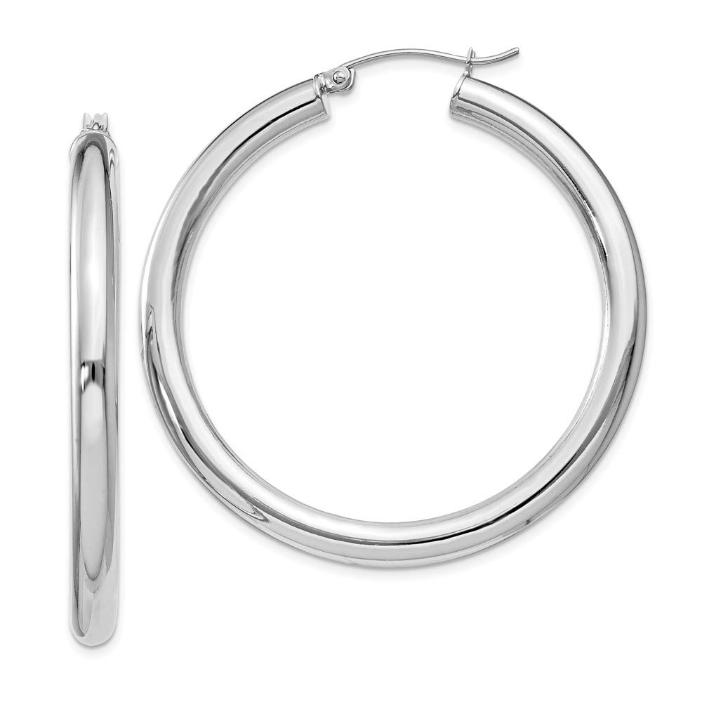 925 Sterling Silver 4mm Round Hoop Earrings - 47mm x 44mm | Hypoallergenic Dainty Everyday Jewelry for Women | Perfect for Work, Date Night & Gifts