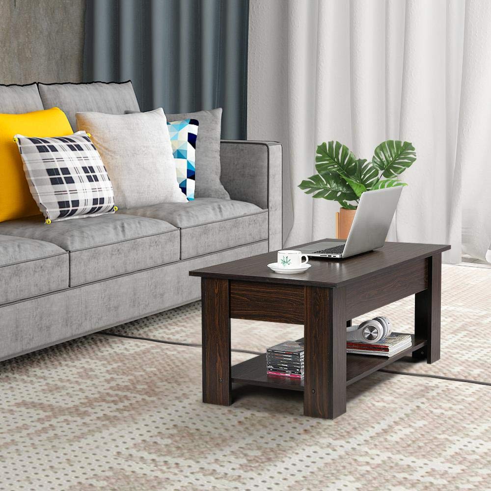 Topeakmart Lift Top Coffee Table with Hidden Storage - Espresso Finish Lift-Up Tea Table for Living Room, Office & Reception Areas - Perfect for Small Spaces & Multi-Functional Use