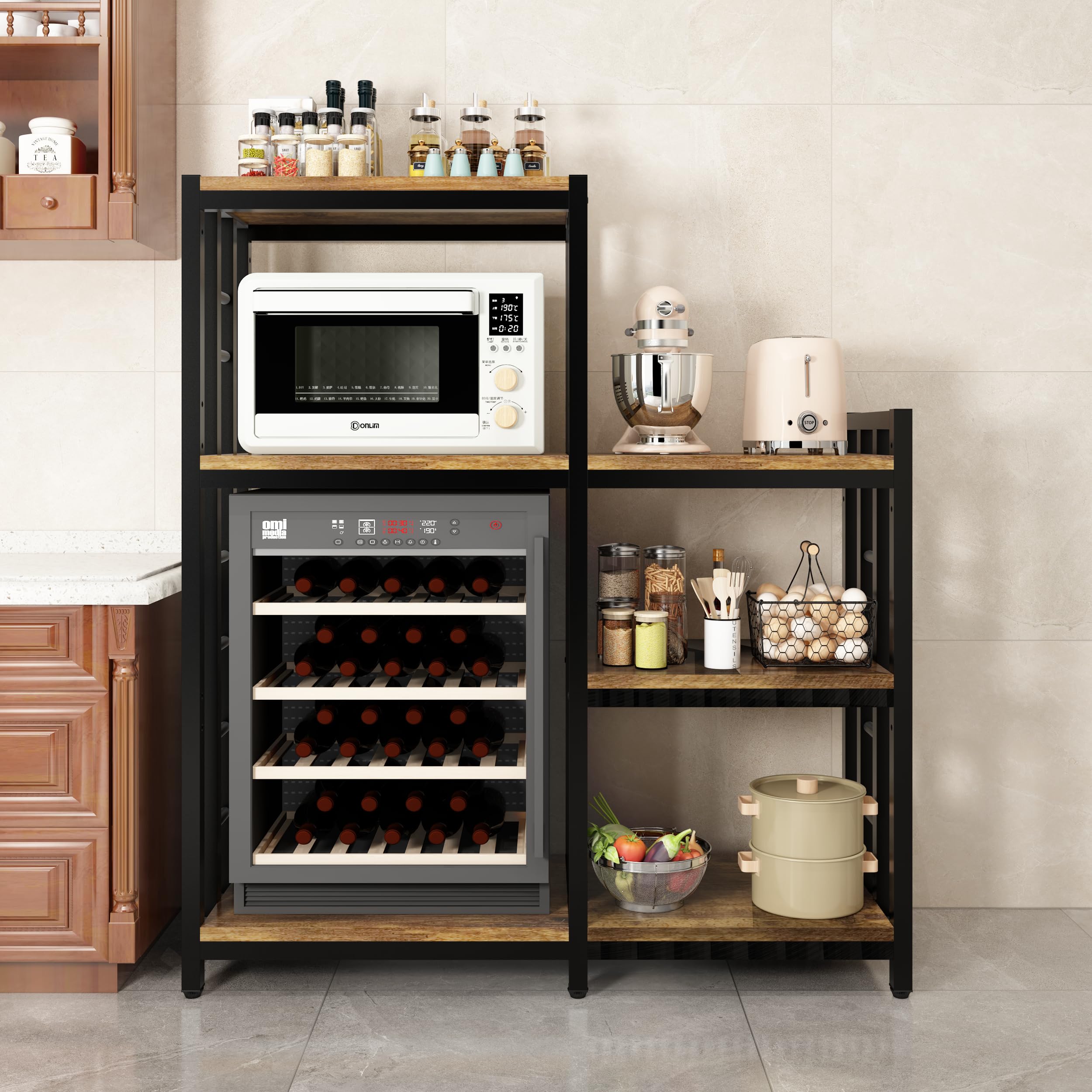 6-Tier Kitchen Baker's Rack with Storage Shelf - Microwave Stand, Spice Organizer for Kitchen, Living Room, Office - Sturdy Coffee Bar & Mini Fridge Shelf for Pots, Pans & Small Appliances (Brown) - Perfect for Small Space Organization & Home Decor