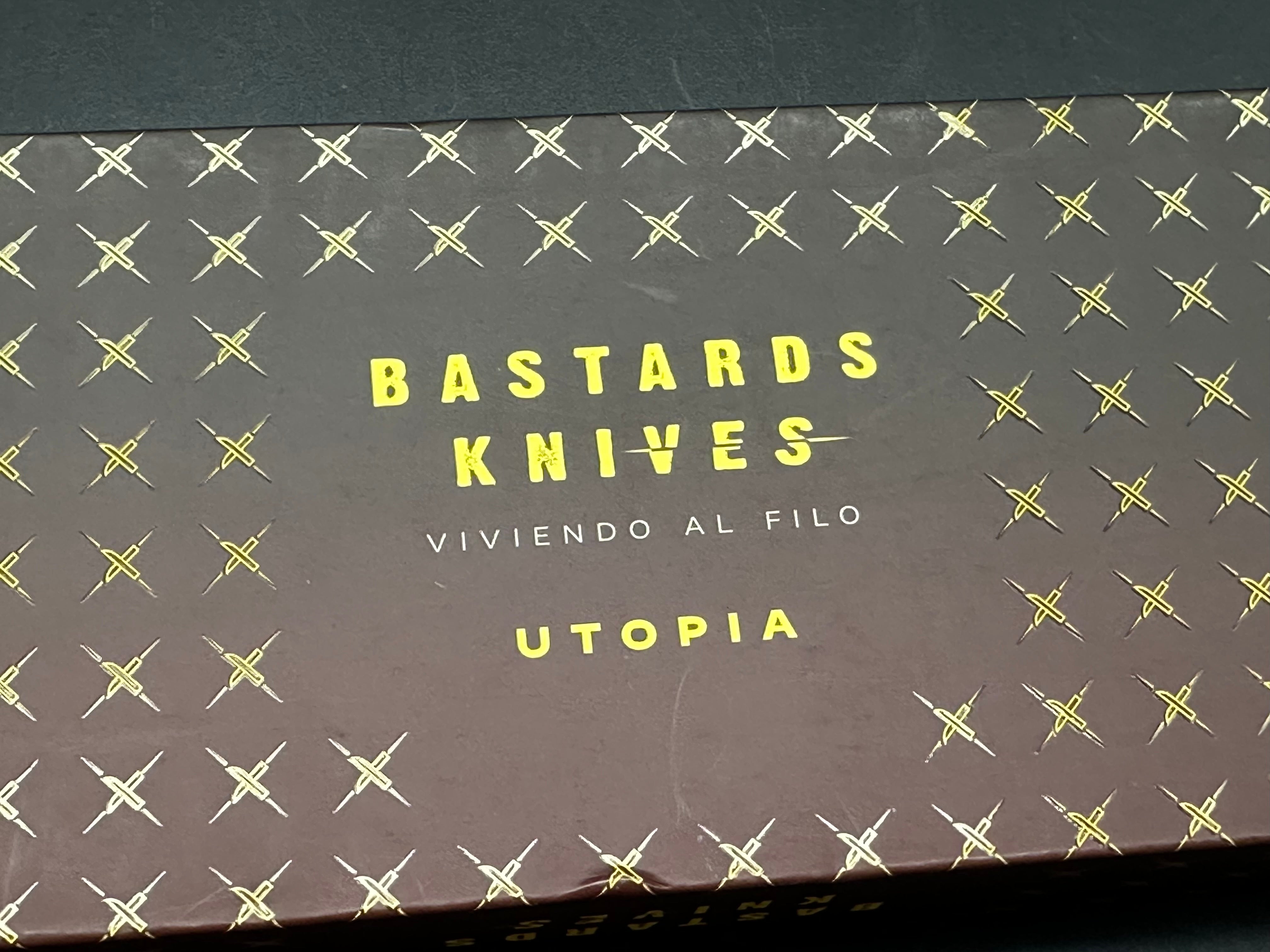 BASTARD KNIVES UTOPIA Button Lock Pocket Knife - M390 Blade, Carbon Fiber & Titanium Handle - EDC Folding Knife for Outdoor, Camping & Everyday Carry