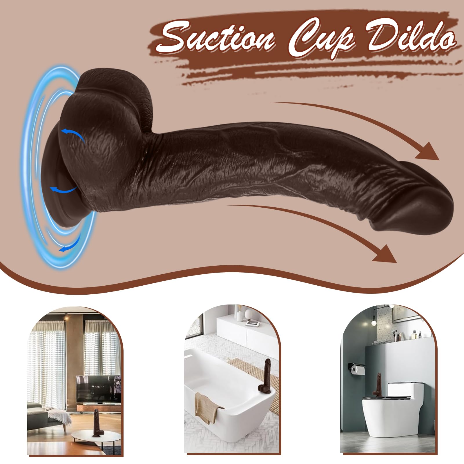 Realistic 8 Inch Anal Dildo for Women & Couples - Body-Safe G-Spot Stimulator with Strong Suction Cup | Adult Sex Toy for Solo Play & Partnered Fun (Dark Brown)