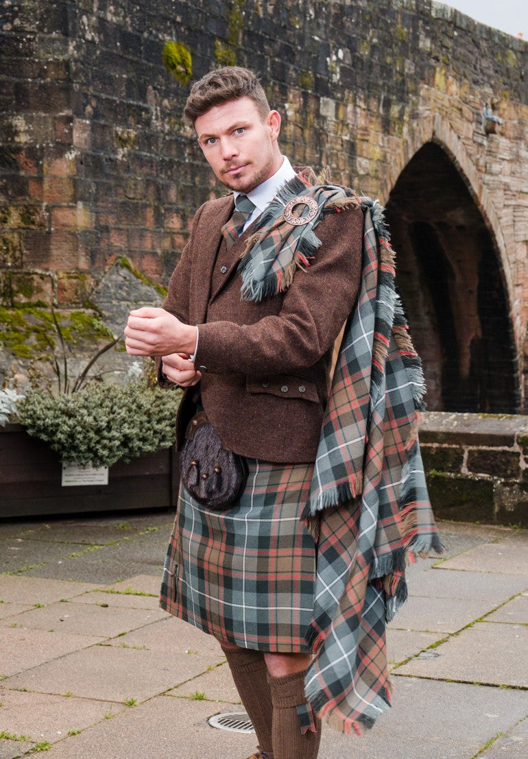 Premium Copper Brown Tweed Kilt Outfit for Hire | Scottish Highland Dress Costume | Perfect for Weddings, Parties & Celtic Events