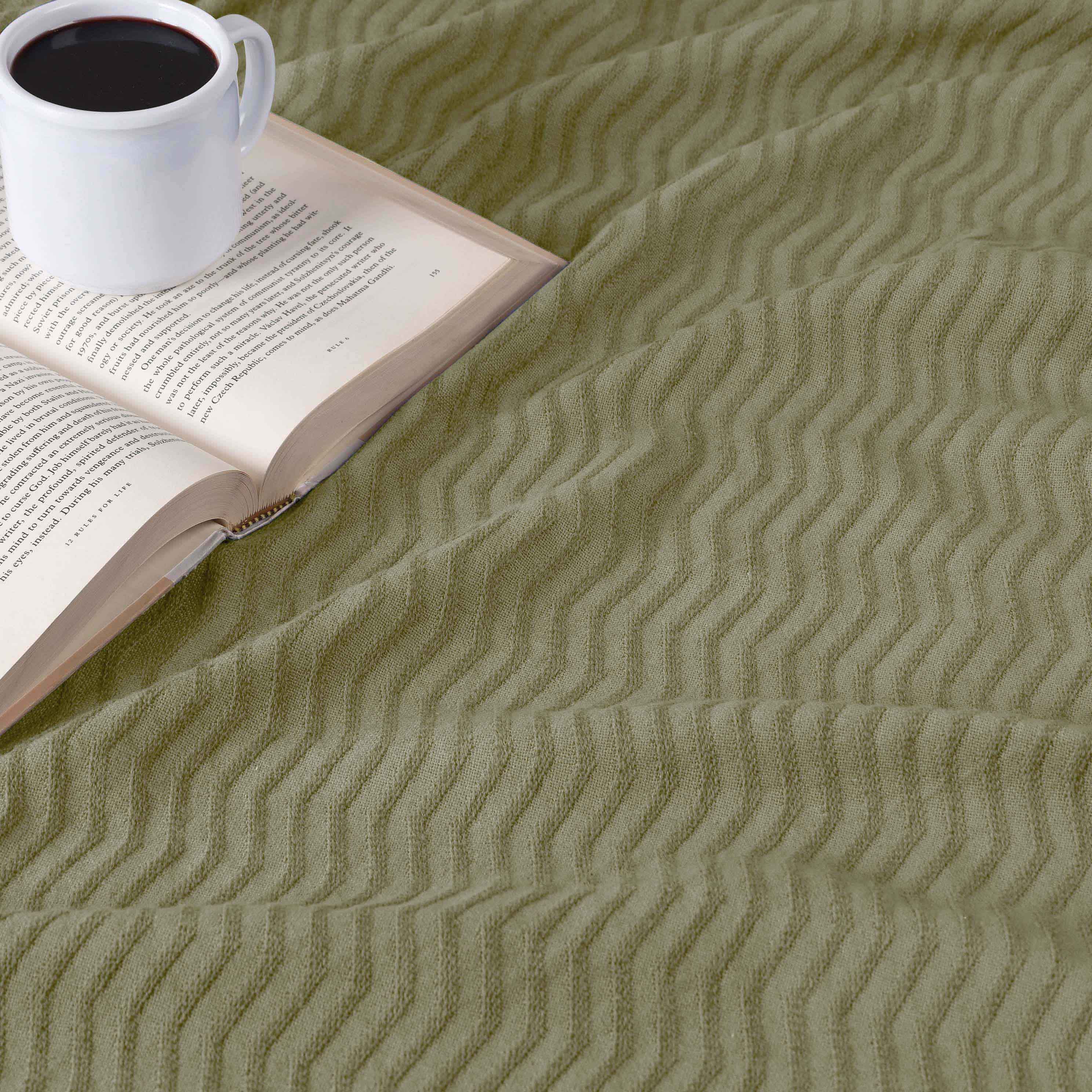 Jena Cotton Textured Chevron Lightweight Woven Blanket - Soft & Breathable Throw for Sofa, Bed & Outdoor Use - Cozy Home Decor & Picnic Essential