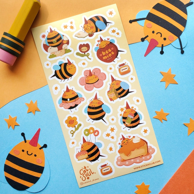Busy Bees Sticker Sheet - 50 Unique Honeybee Stickers for Scrapbooking, Planners, Laptops & DIY Crafts - Waterproof Vinyl Decals for Kids & Adults