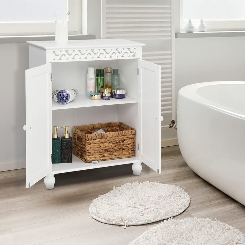 Modern White Carved Double Door Cabinet - Contemporary MDF Washed Finish Storage Solution for Living Room, Bedroom, or Entryway
