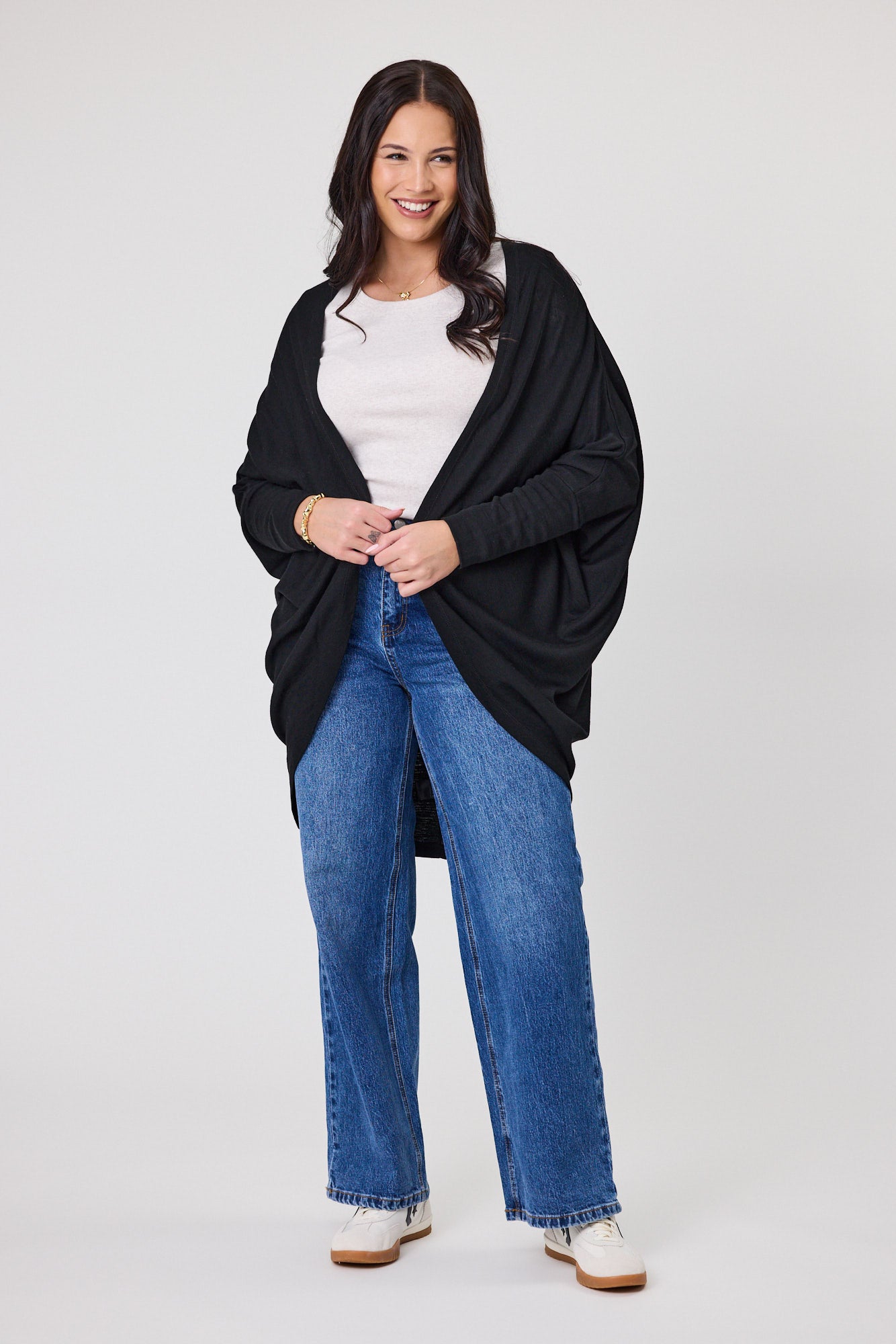 Alpine By Shine On Alaska Merino Wool Drape Cardigan for Women - Soft & Warm Black Open Front Sweater for Fall & Winter Layering