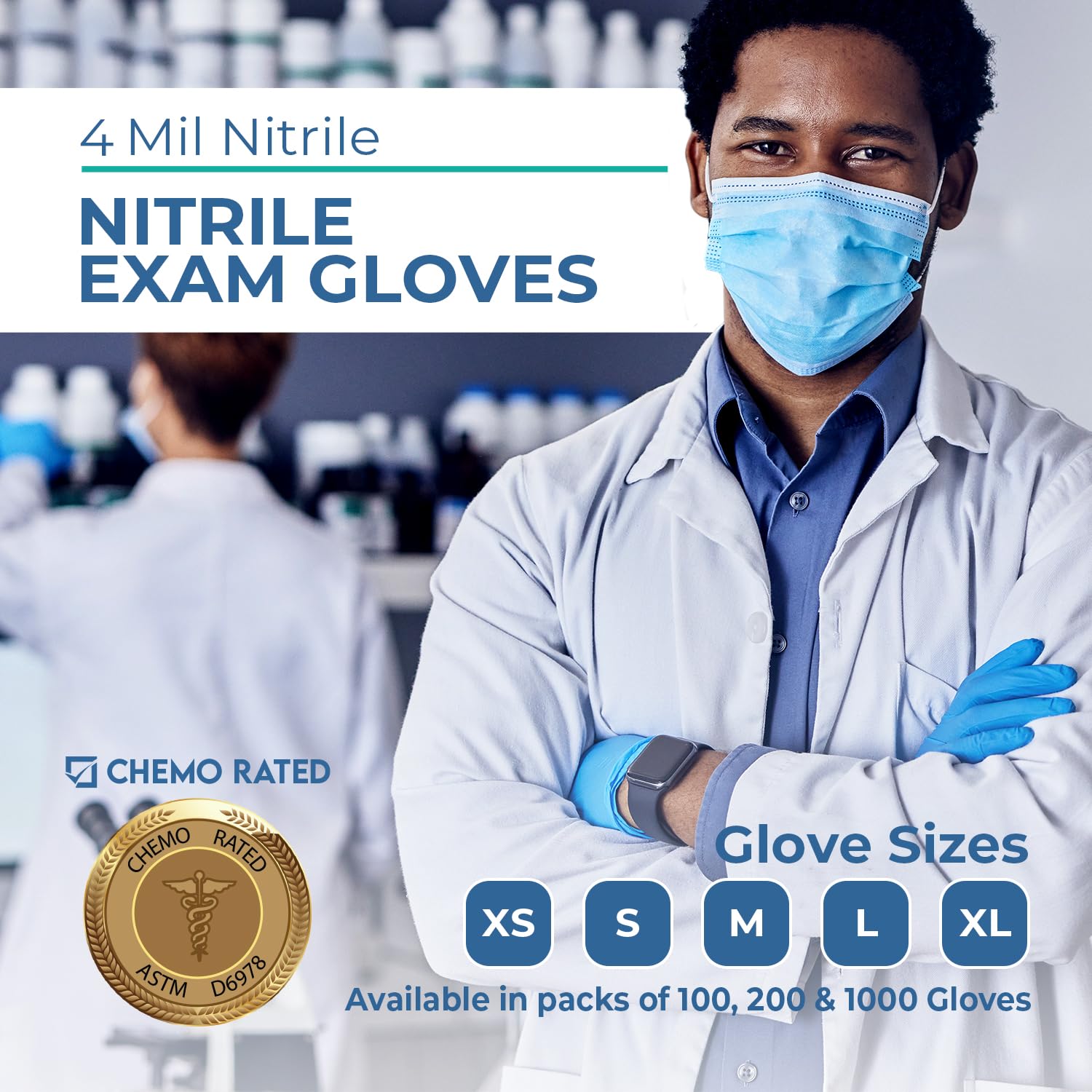Premium Nitrile Exam Gloves - 4 Mil Thick, Chemo-Rated, Latex-Free & Powder-Free Disposable Gloves for Medical, Dental, Tattoo & Cleaning Use