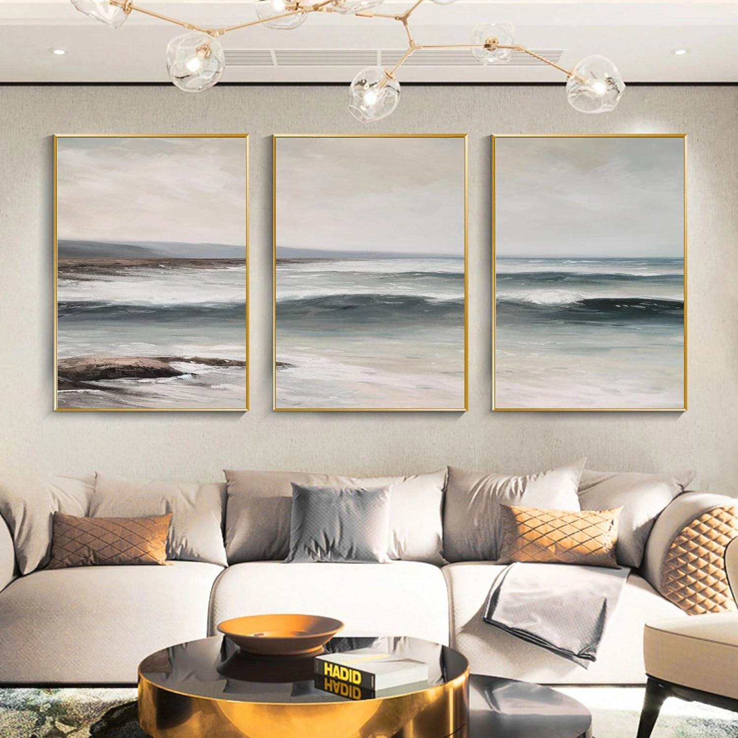 Ocean and Sky Wall Art Set of 3 - Coastal Beach Decor Paintings for Living Room, Bedroom & Office - Modern Seascape Canvas Prints (OS 260)