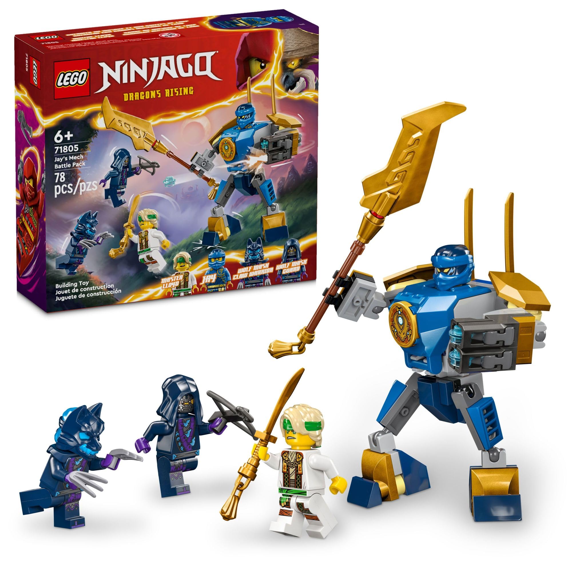 LEGO NINJAGO Jay’s Mech Battle Pack Adventure Toy Set (71805) - Includes Jay Minifigure & Mech Figure, Creative Building Kit for Kids Ages 6+, Perfect Ninja Gift for Boys & Girls - Great for Birthday Presents, Playtime Adventures & Collectible Displays
