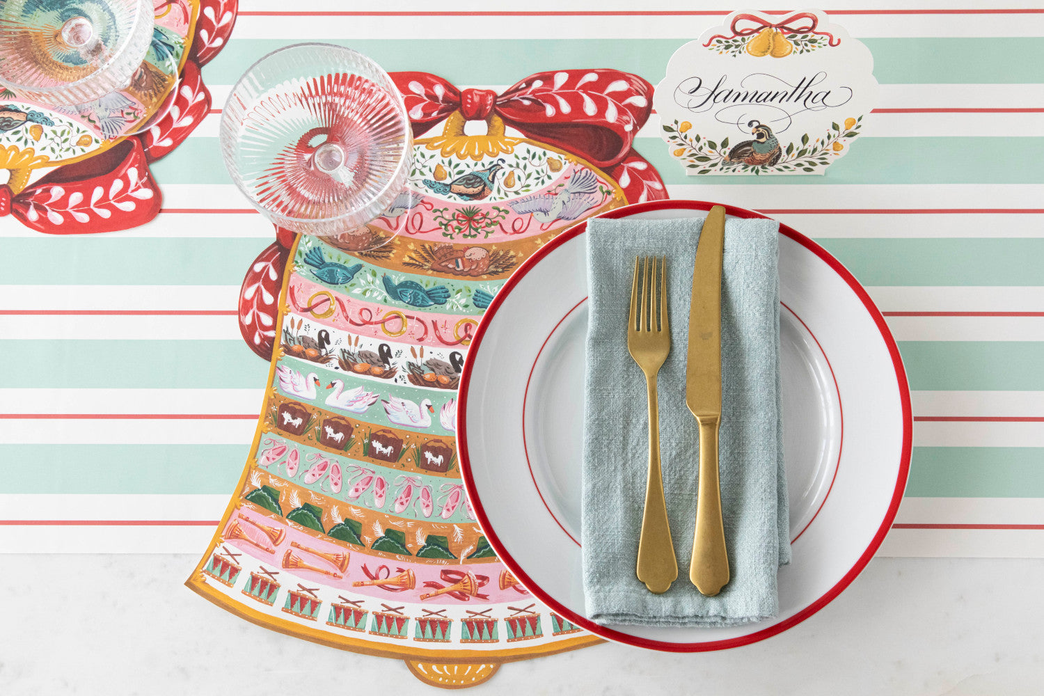 Christmas Bell Die-Cut Placemat - 12 Days of Christmas Holiday Table Decor for Parties & Festive Dining