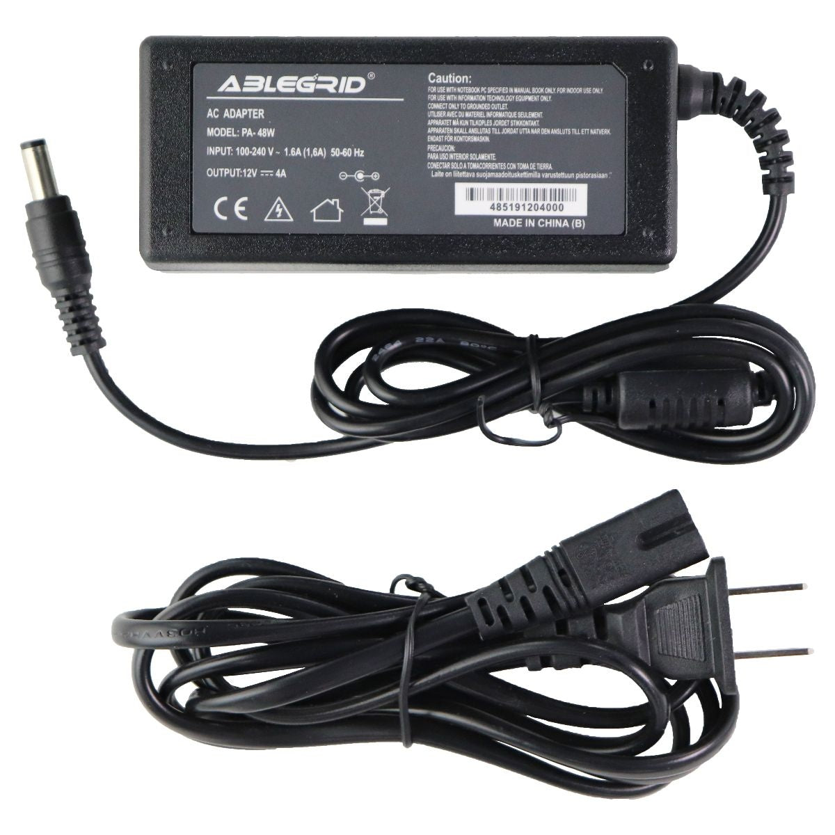 ABLEGRID 48W AC Power Adapter (12V 4A) - Fast Charging for Laptops, Monitors & Electronics - Black - Perfect for Home, Office & Travel Use