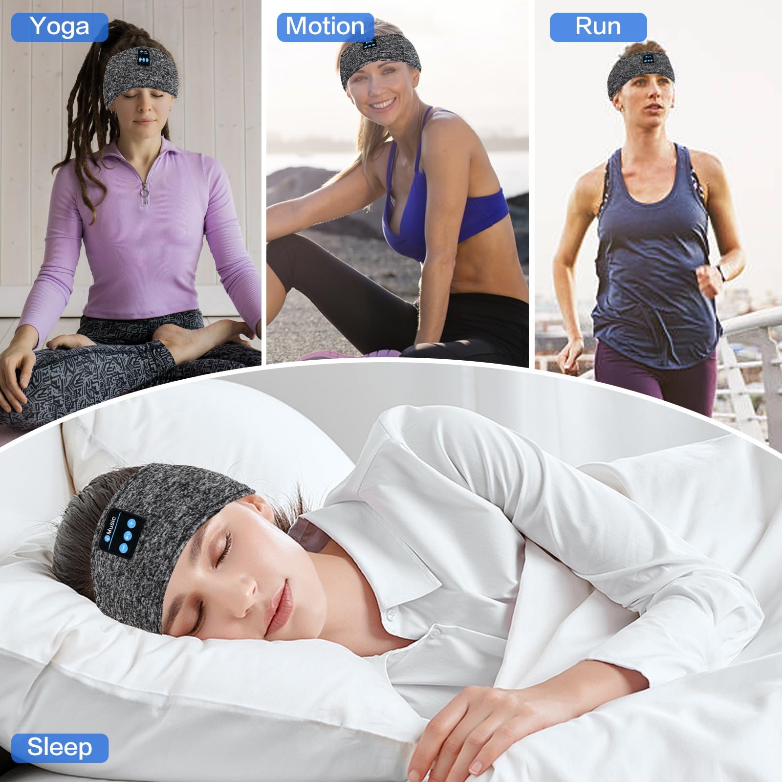Wireless Bluetooth 5.2 Sleep Headphones Headband with Ultra-Thin HD Stereo Speakers - Comfortable Sports Headband for Sleeping, Workout, Jogging, Yoga, Meditation & Air Travel - Perfect for Night Use, Relaxation and Noise Cancellation
