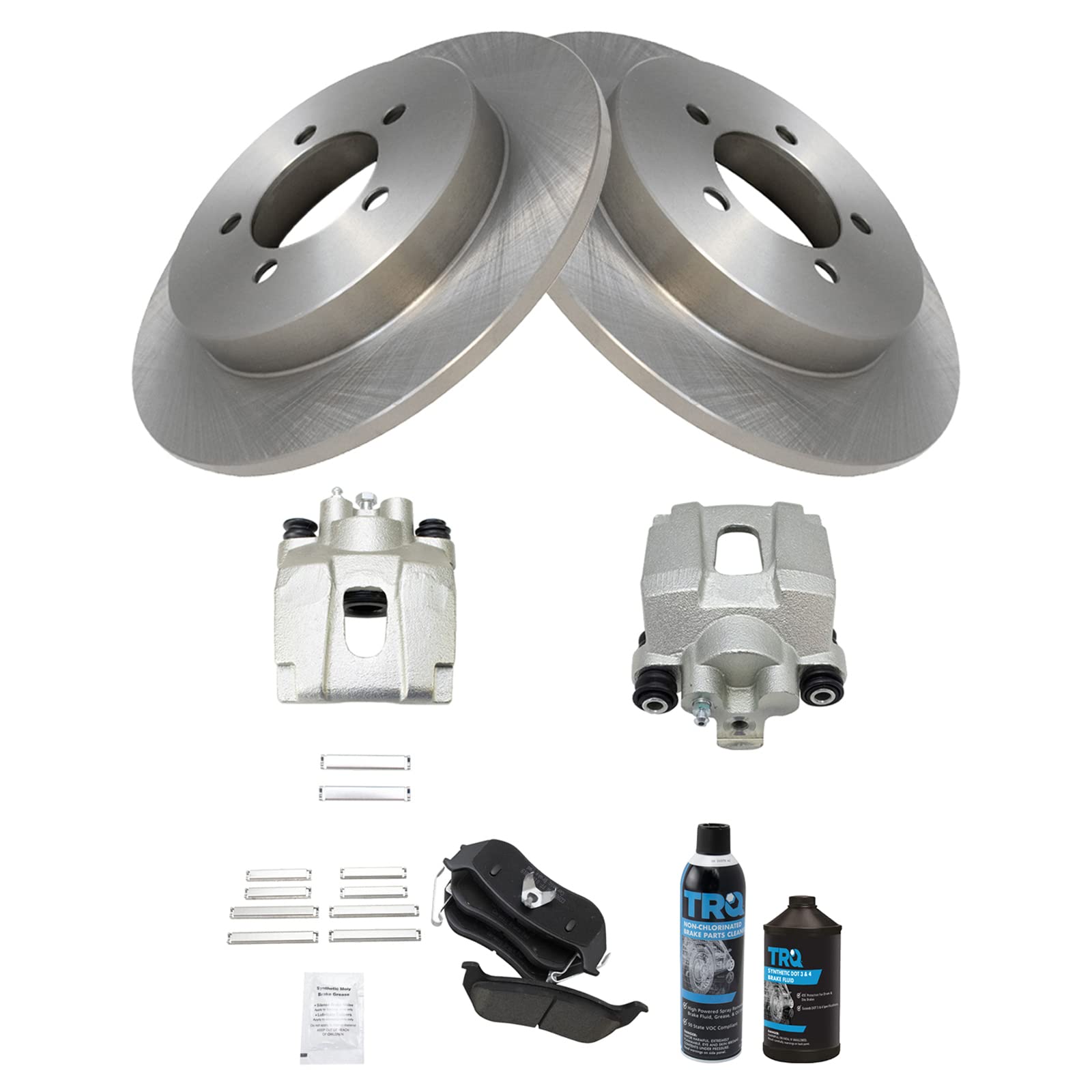 TRQ Rear Brake Pad & Rotor Kit with Caliper & Chemical Kit - Ceramic Solid Brake Pads & Rotors - Compatible with 2006-2010 Ford Explorer, 2007-2010 Explorer Sport Trac & Mercury Mountaineer - Perfect for Smooth Braking & Vehicle Maintenance