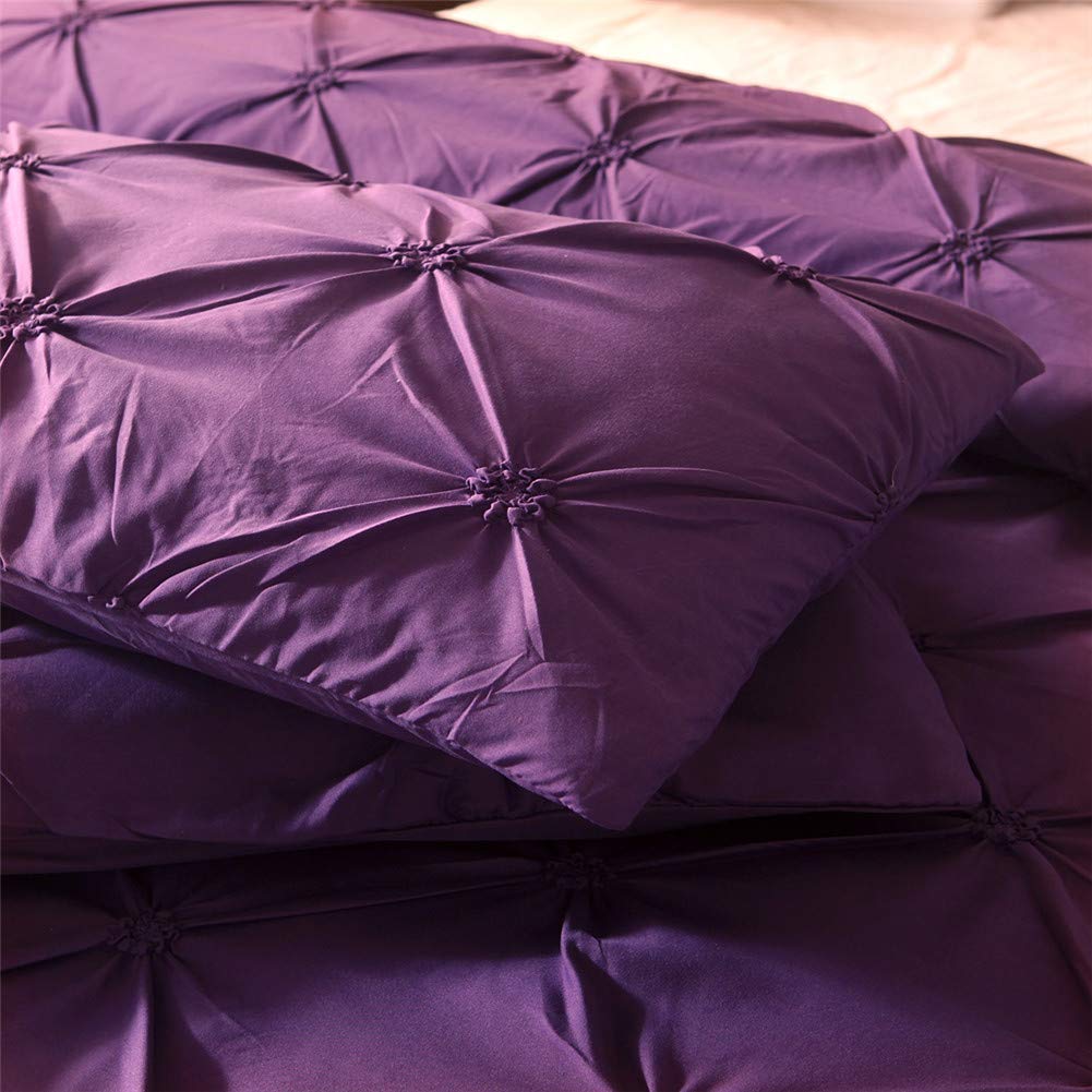 Luxury Twin Duvet Cover Set - Soft Purple Pinch Pleat Pintuck Bedding with Pillowcases, Brushed Microfiber Polyester Comforter Cover, Geometric Design (2Pcs) - Perfect for Master Bedroom, Guest Room & Dorm Decor