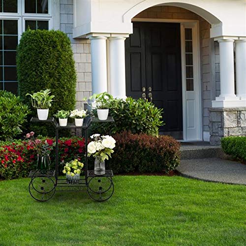 Parisian Style 6-Tier Garden Cart Stand & Flower Pot Plant Holder Display Rack - Black - Perfect for Home, Garden, Patio Decor | Ideal for Indoor Plant Display, Outdoor Gardening, and Balcony Decoration