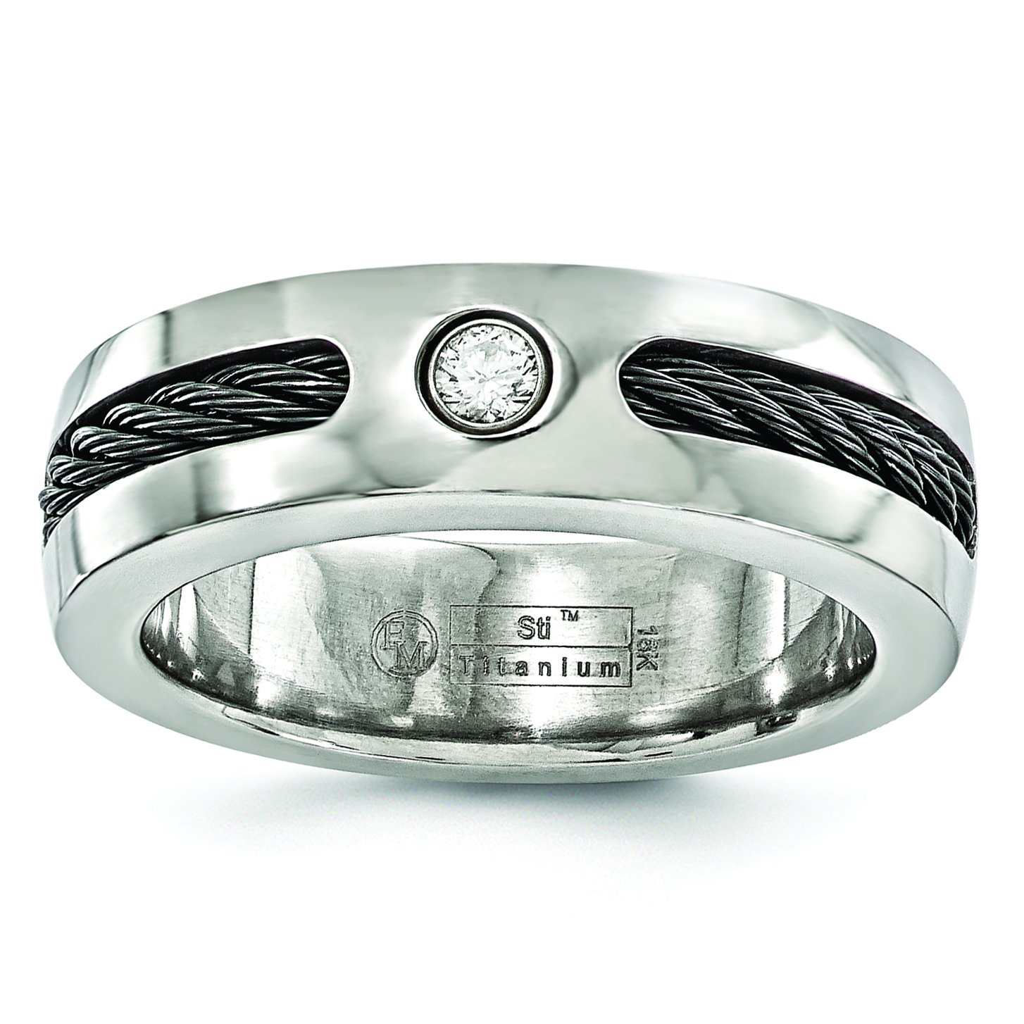 Men's Titanium Cable Ring with Diamonds & Sterling Silver - Size 10.5 for Formal Wear