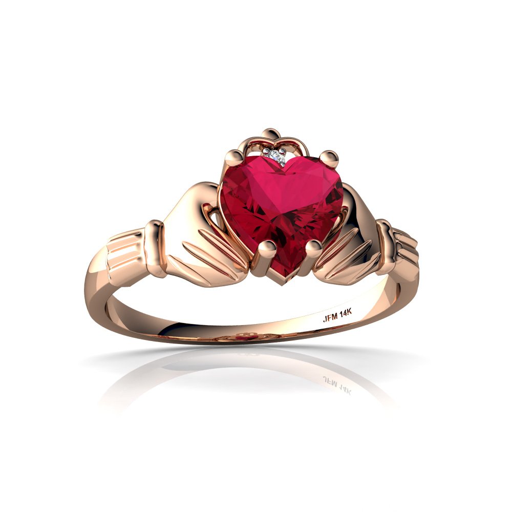 14Kt Rose Gold Lab-Created Ruby & Diamond 6mm Heart Claddagh Ring - Size 8 - Perfect for Valentine's Day, Anniversary & Irish-Themed Gifts