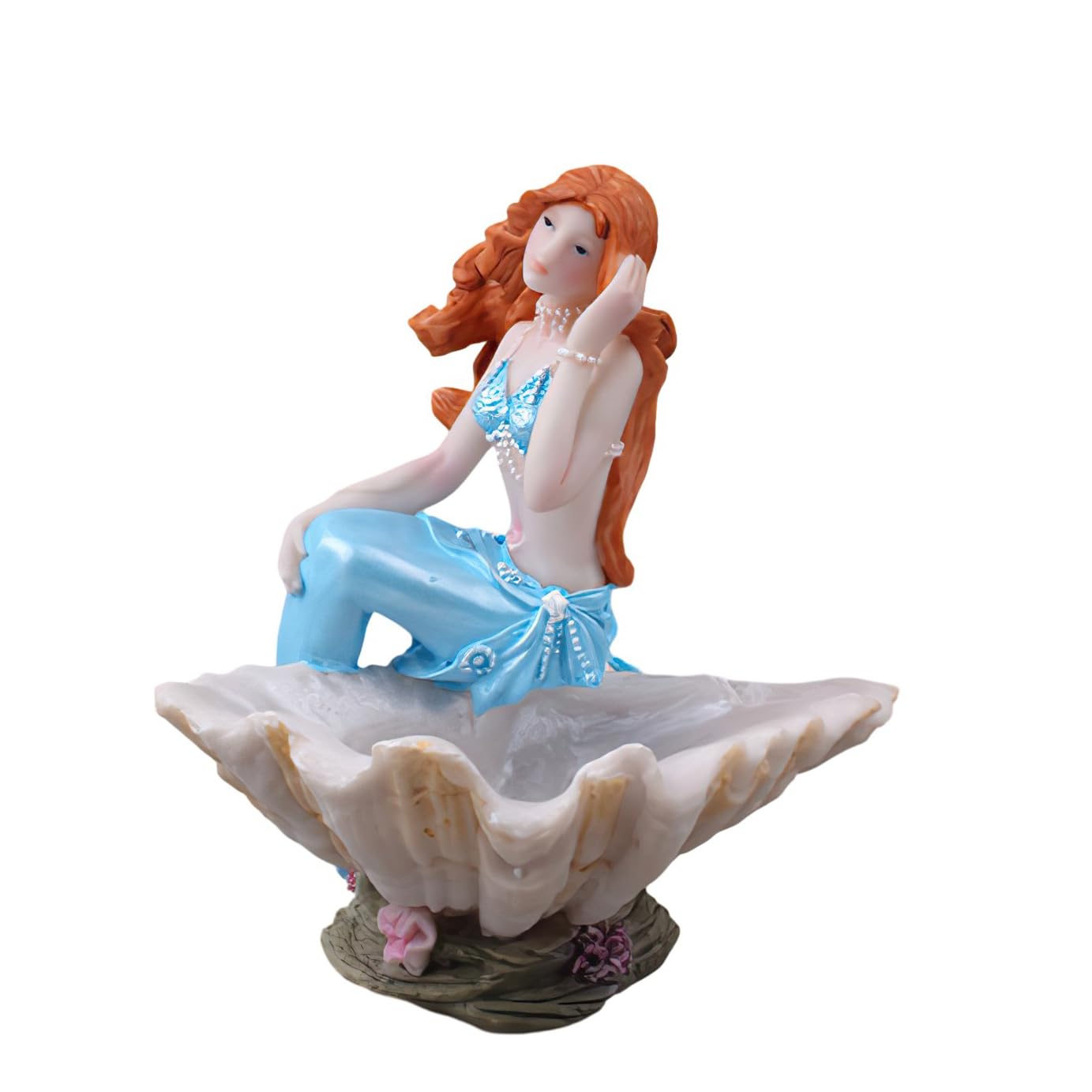 Blue Mermaid Figurine Resin Statue - Mediterranean Style Shell Aquarium Ornament, Jewelry Storage Organizer & Fish Tank Decoration - Perfect Gift for Girls & Mermaid Lovers - Great for Home Decor, Bedroom Display, and Aquatic Theme Parties