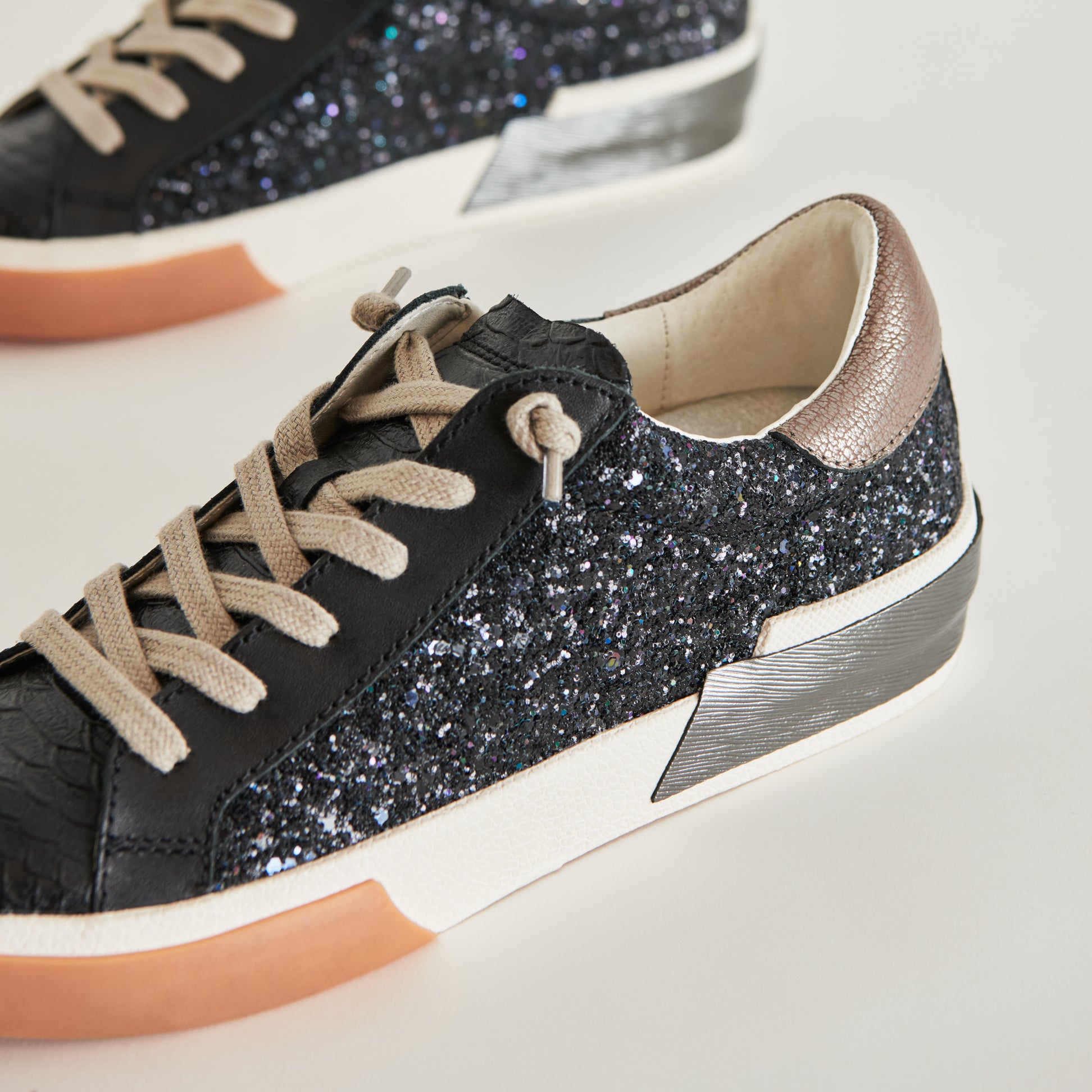 ZINA Women's Black Shimmer Glitter Sneakers - Fashionable Comfortable Casual Shoes for Walking, Running, and Everyday Wear