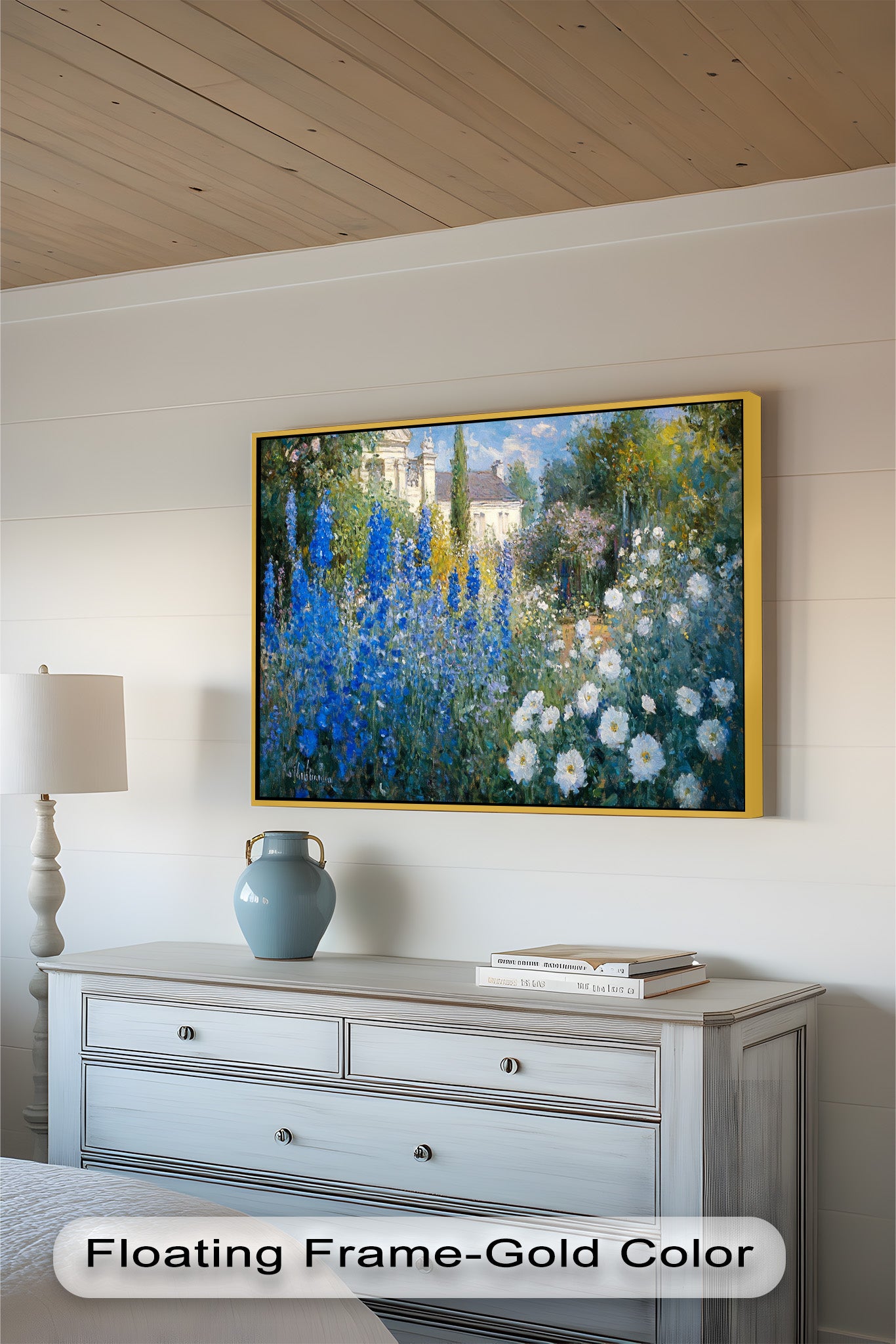 Blue Delphinium Impressionist Oil Painting - Handmade Floral Wall Art for Living Room, Bedroom & Office Decor