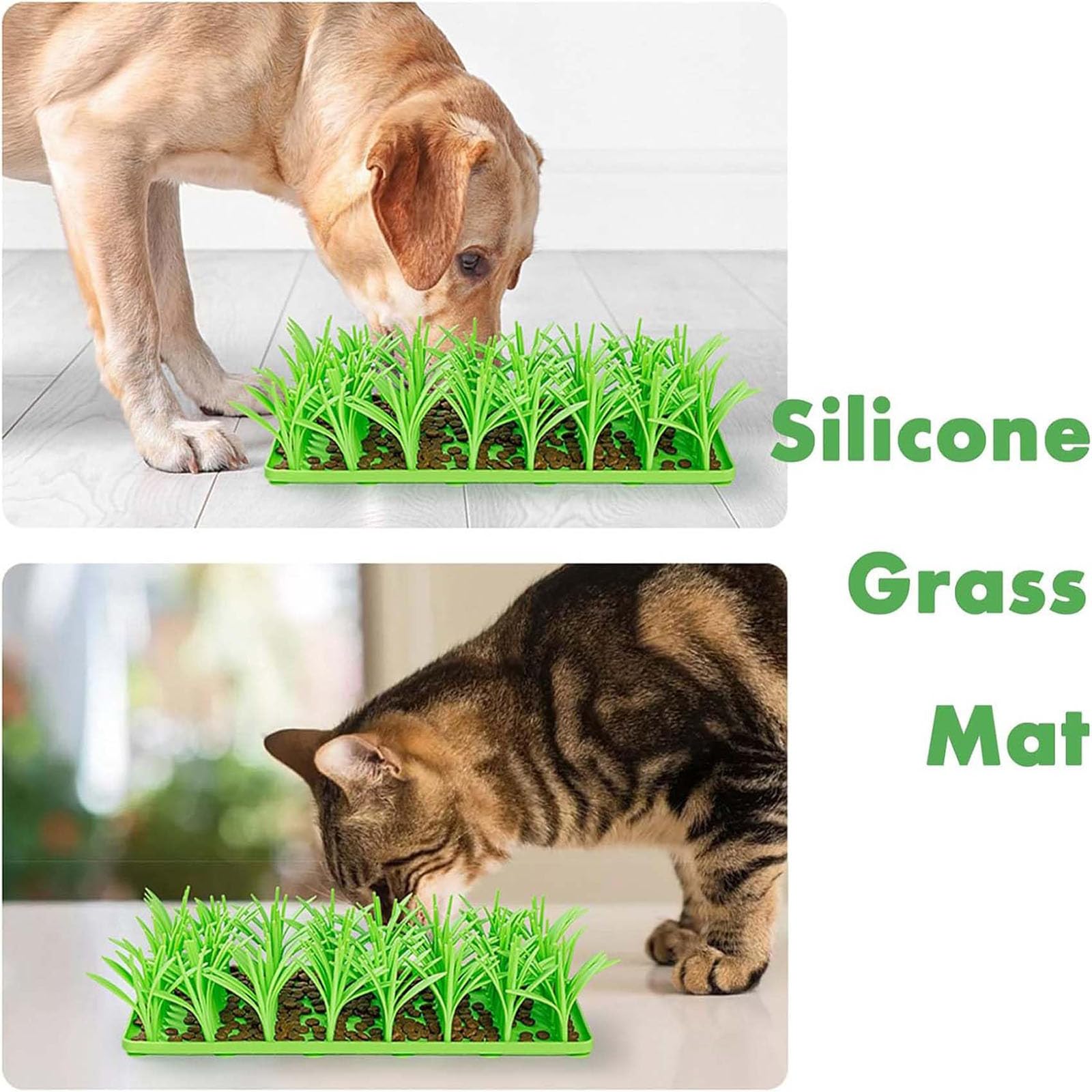 Premium 3D Silicone Grass Mat for Cats - Slow Feeder Cat Grass Mat, Washable Fake Grass Feeding Mat for Indoor Cats - Perfect for Mealtime Fun & Digging Stimulation (Green, 1pc)