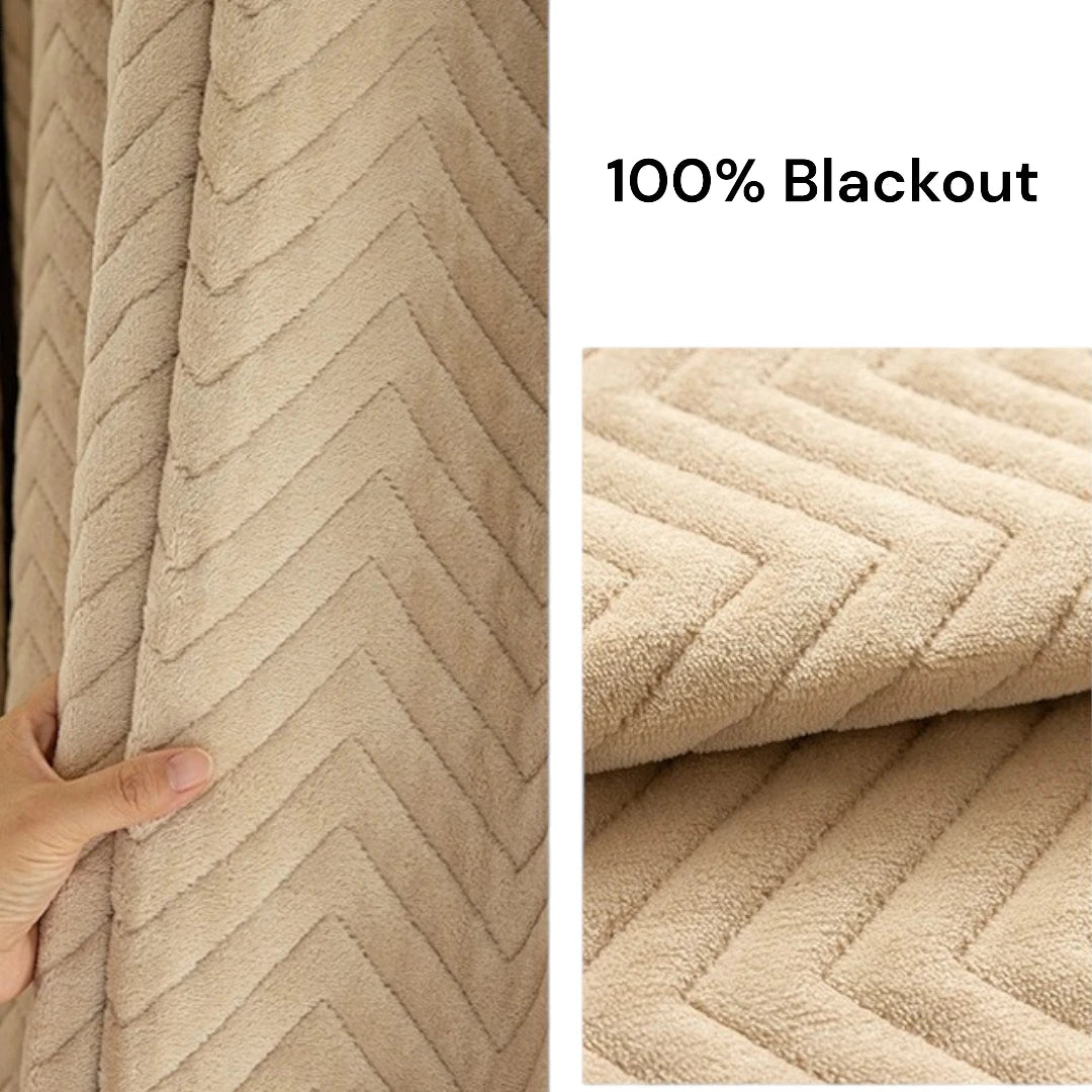Judith Chevron Velvet Thermal Insulated Soundproof Blackout Curtains for Bedroom & Living Room - Energy Efficient Noise Reducing Window Treatment for Home Decor