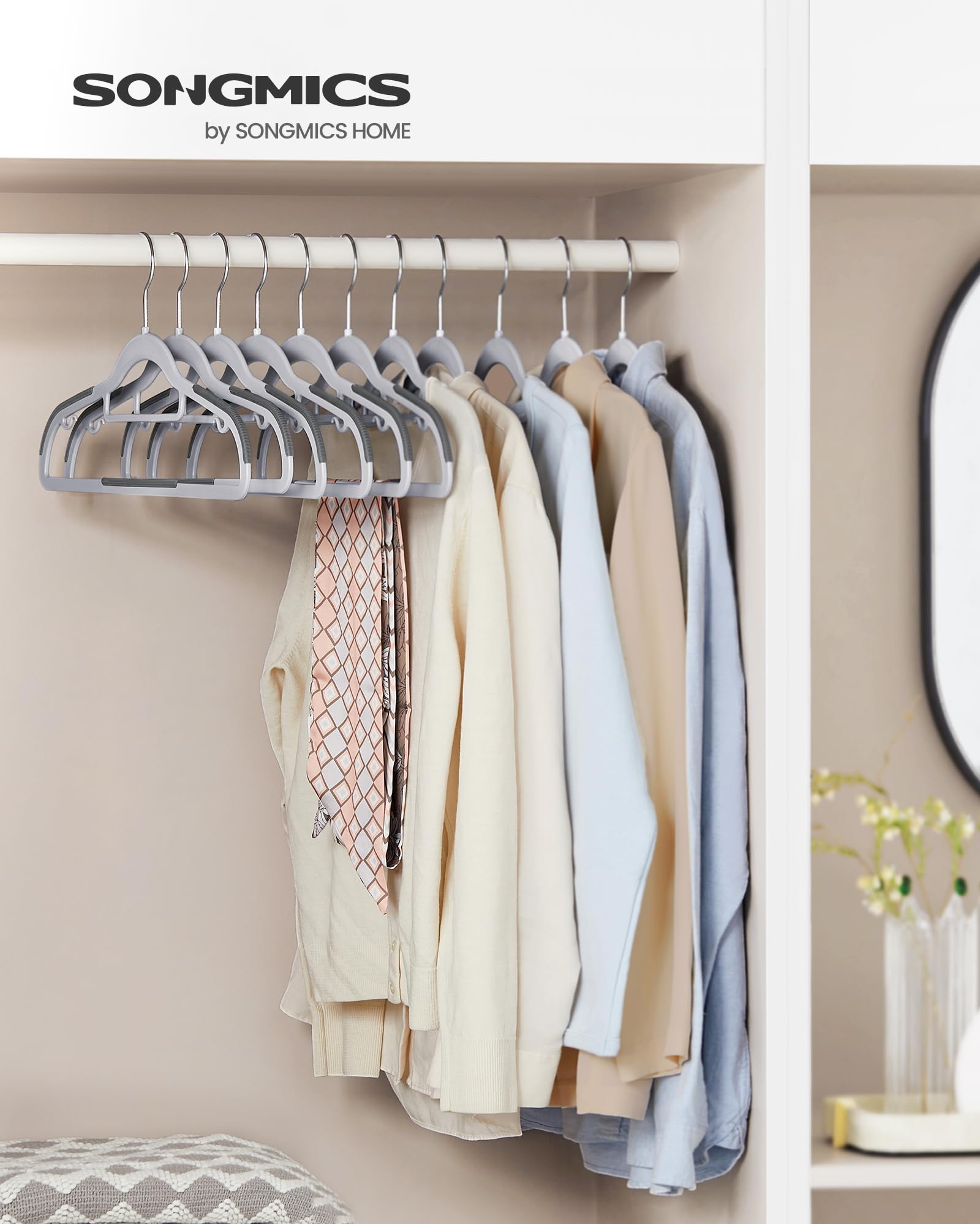 SONGMICS 30-Pack Heavy Duty Plastic Coat Hangers - Non-Slip, Space Saving Clothes Hangers with 360° Swivel Hooks (16.5